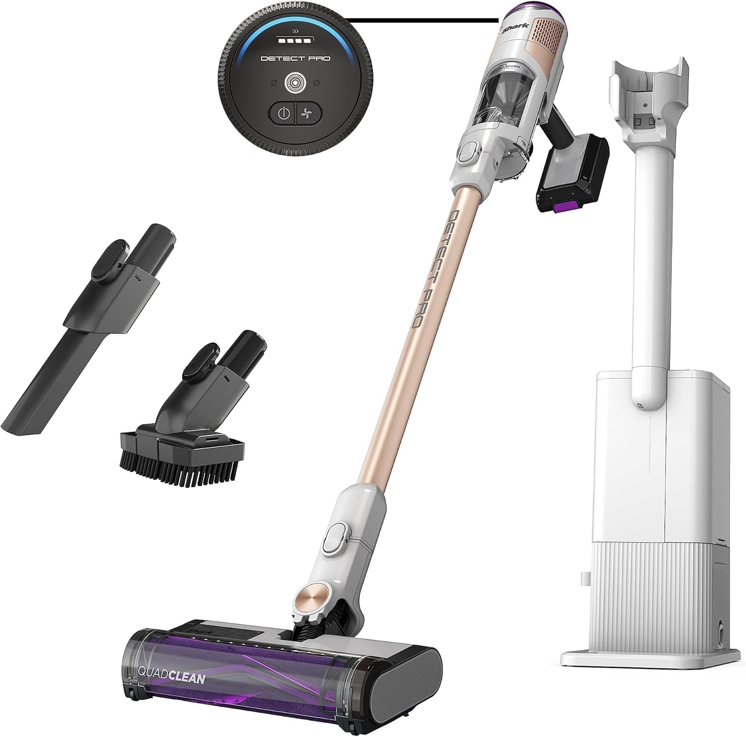 Shark Detect Clean & Empty Auto-Empty System - Lightweight Cordless Vacuum Cleaner with HEPA Filter, Portable Handheld Attachment, Crevice Tool, Ideal Stick Vacuum for Pet Hair, White, IW3511
