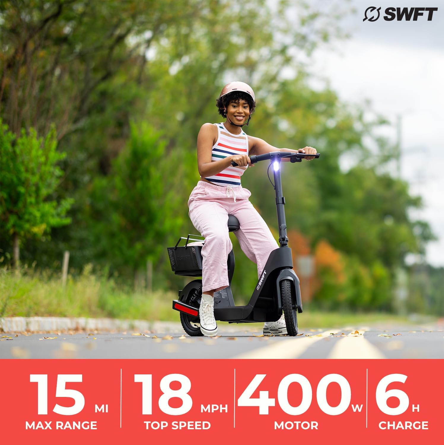SWFT Electric Scooter | Compact Foldable Scooter, LCD Display, Fast Rechargeable Long-Lasting Battery, Reliable Motor, Durable Wheels, Bright Headlight, for Adults & Kids