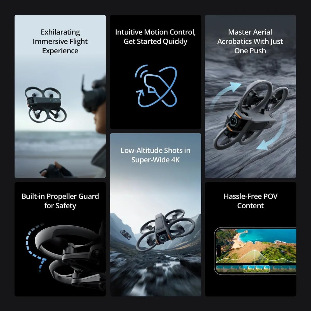 DJI Avata 2 Fly More Combo (3 Batteries) FPV Drone with Camera 4K, One-Push Acrobatics, Propeller Guard, 155 FOV, Camera Drone, Goggles 3 & RC Motion 3 + SD Card & Landing pad (Fly Smart, 3 Batteries)