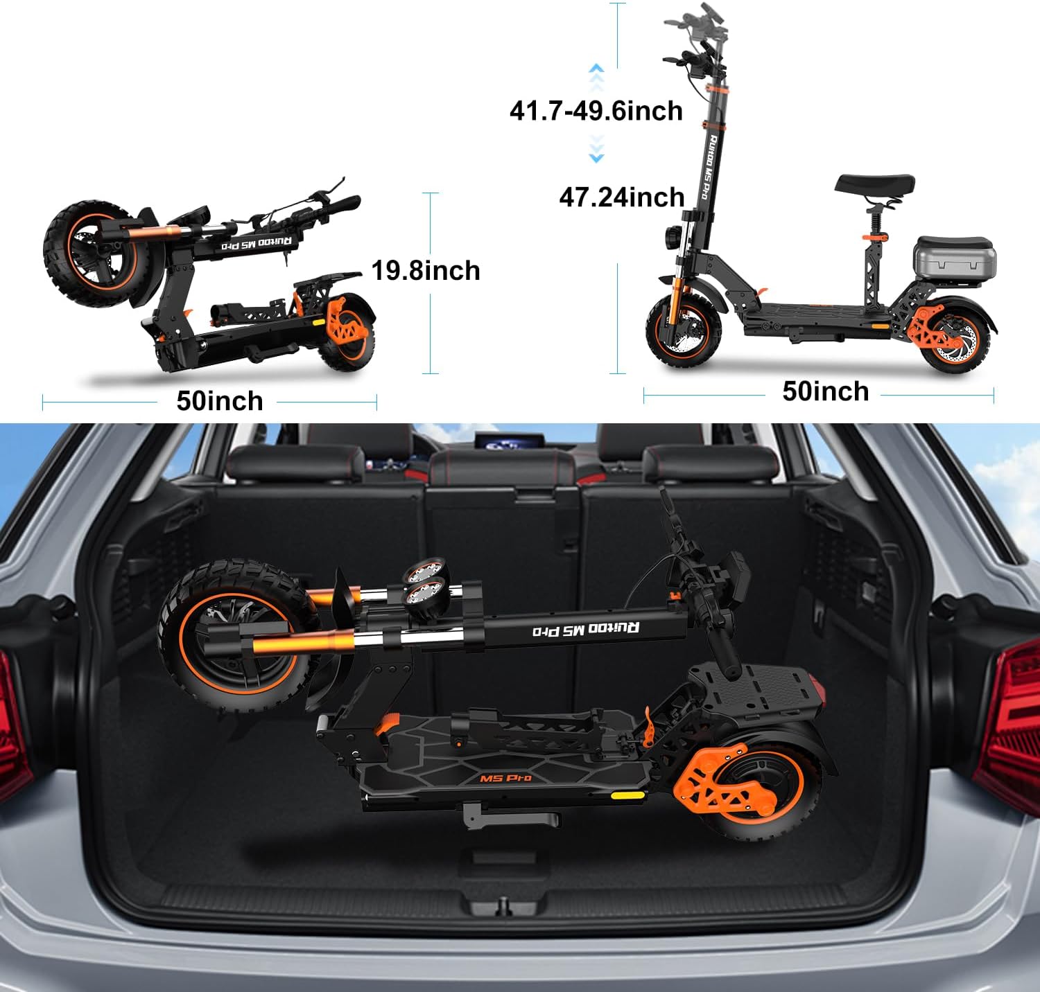 Electric Scooter Adults, 1600 W Motor Up to 50 Miles Range & 40 MPH Top Speed, 10