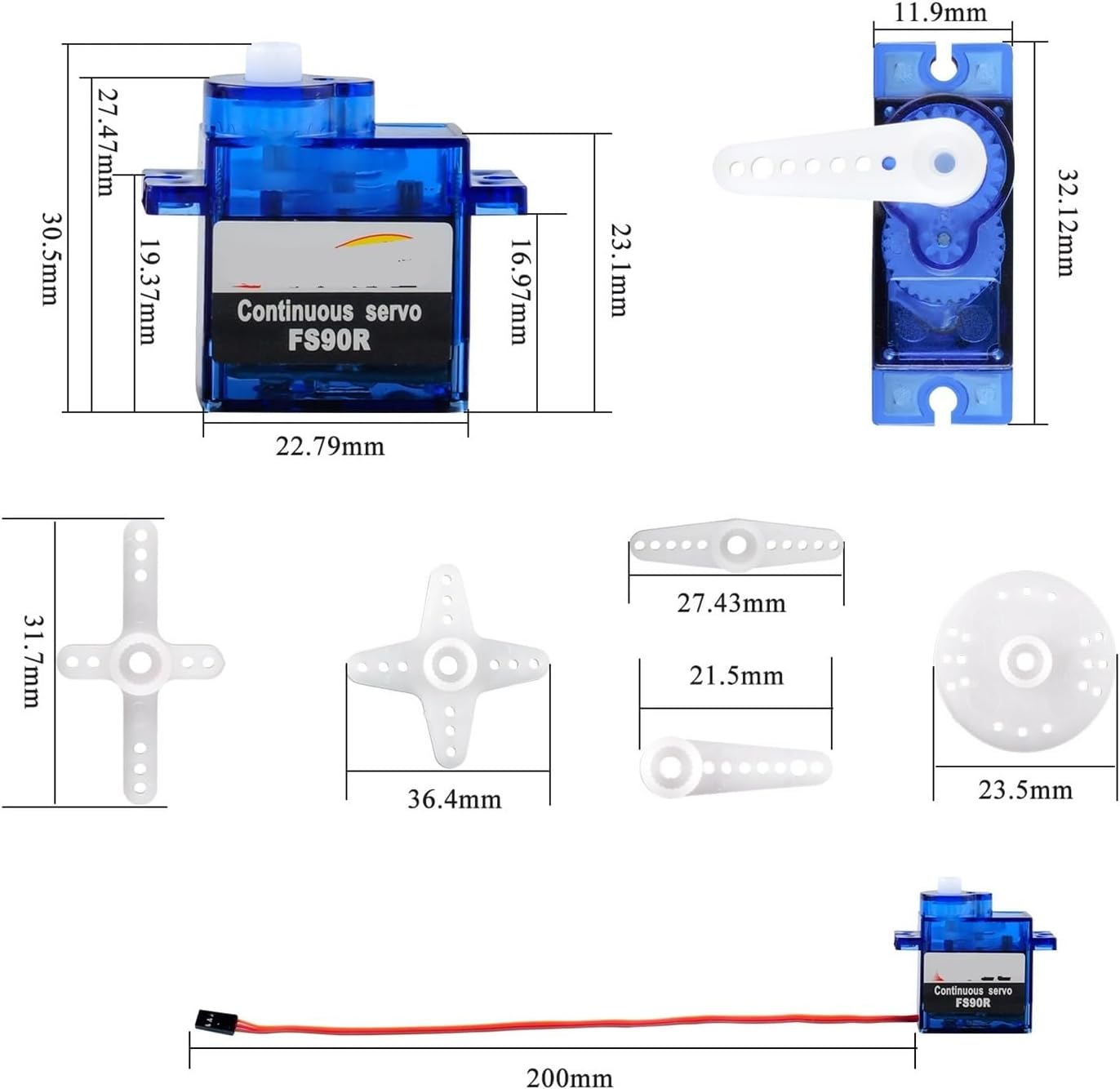 30pcs FS90R Servo Motor 360 Degree Continuous Motor Rotation