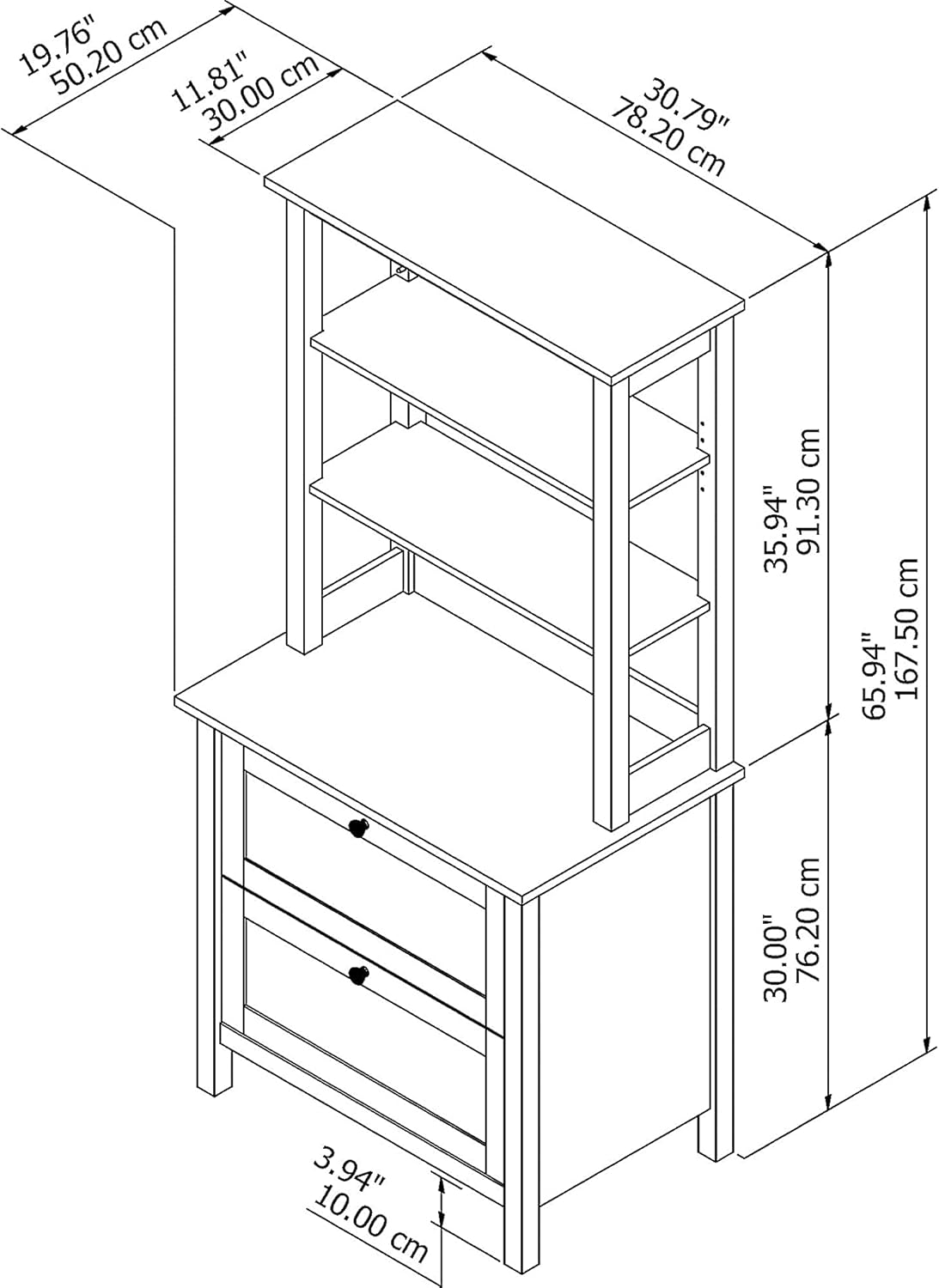 Bush Furniture Mayfield Bookcase with Drawers in Pure White and Shiplap Gray