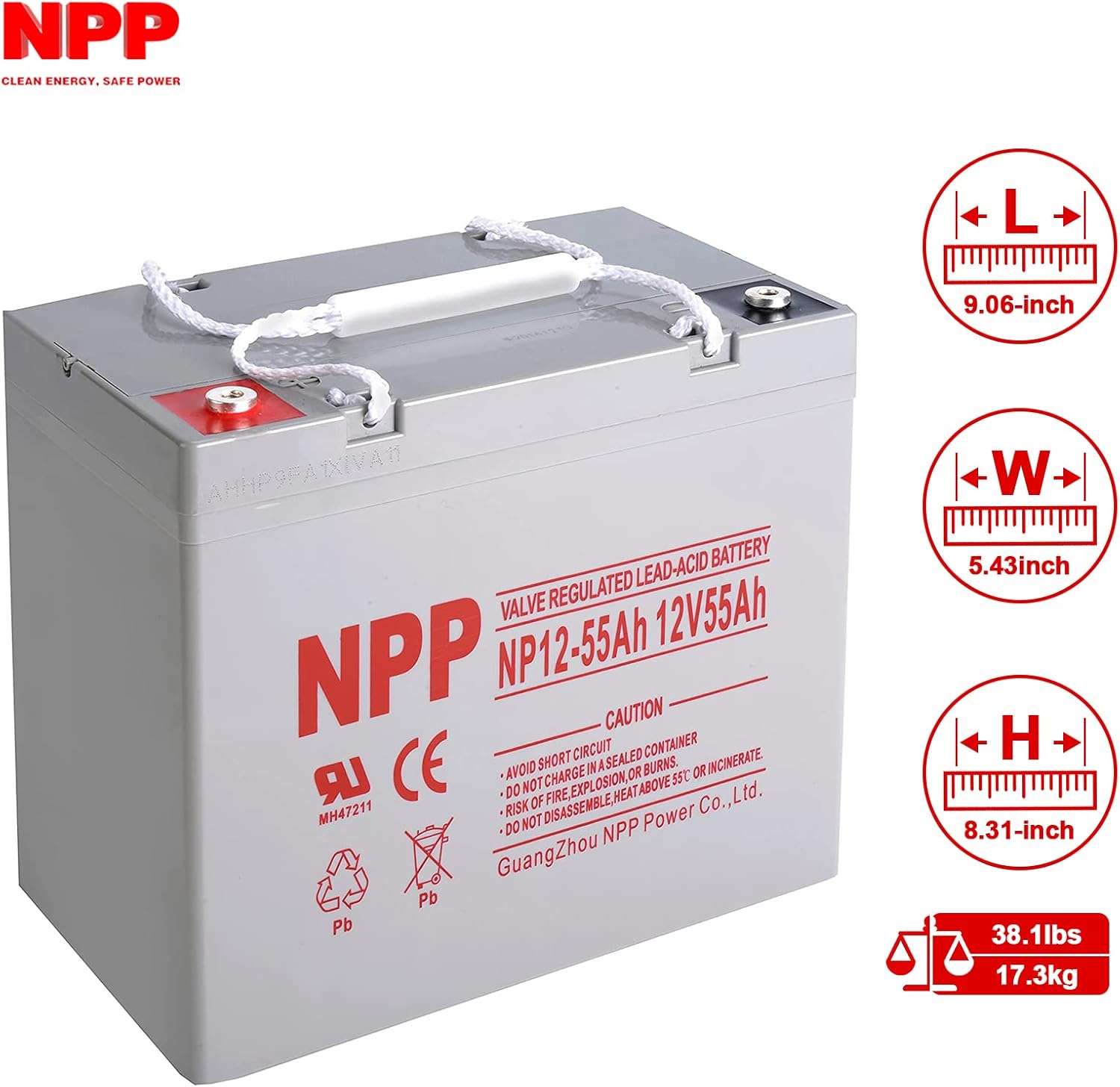 NPP NP12-55Ah(2 Pcs) 12V 55Ah 12Volt Rechargeable AGM SLA Sealed Lead Acid Battery for Scooter Pride Mobility Jazzy Select Electric Wheelchair, Off-Grid Solar System, UPS