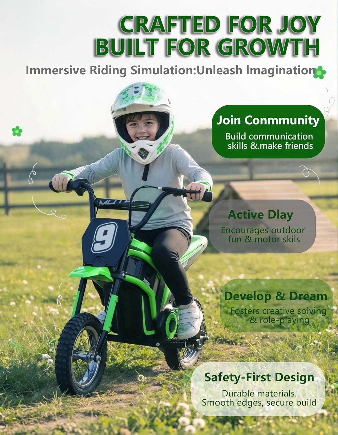 Garvee Kids Ride On Electric Dirt Bike,Kids All Terrain Electric Motorcycle,24V 350W Ride On Toy for Toddlers, Up to 14.5 MPH,Load 135 Lbs,Shock Absorption