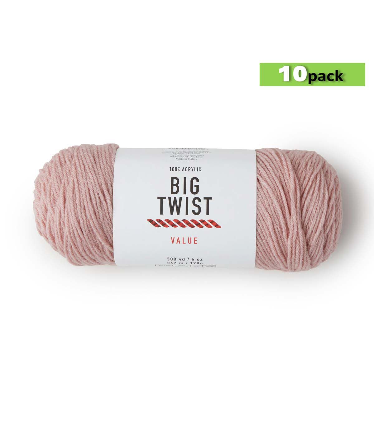 10pk Solid Rose Medium Weight Acrylic 380yd Value Yarn by Big Twist