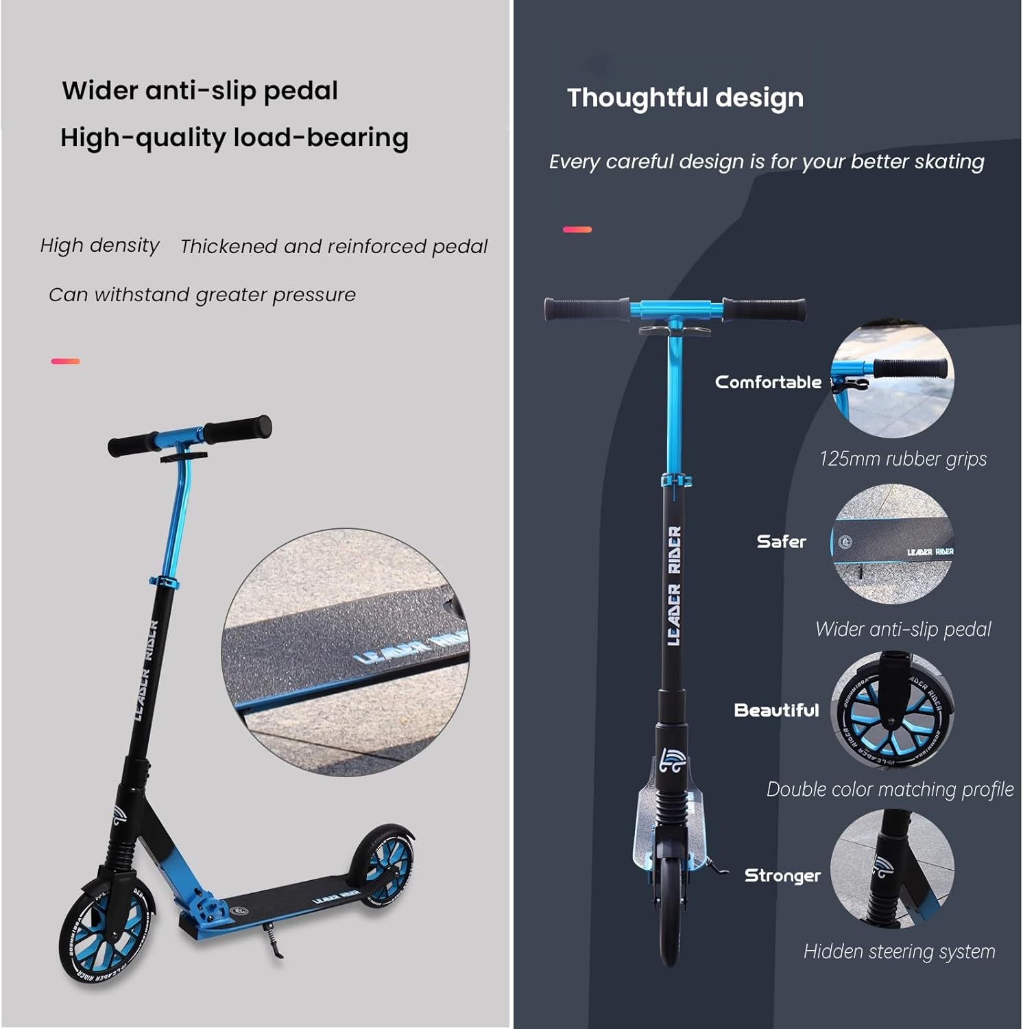 Kick Scooter for Teens & Adults,Scooters for Kids 6 Years And Up,3 Adjustable Height,Big Wheels,Lightweight, Anti-Slip Rubber Grips,Non-Slip Thickened Deck,Shock Absorber, Portable Kick Scoote