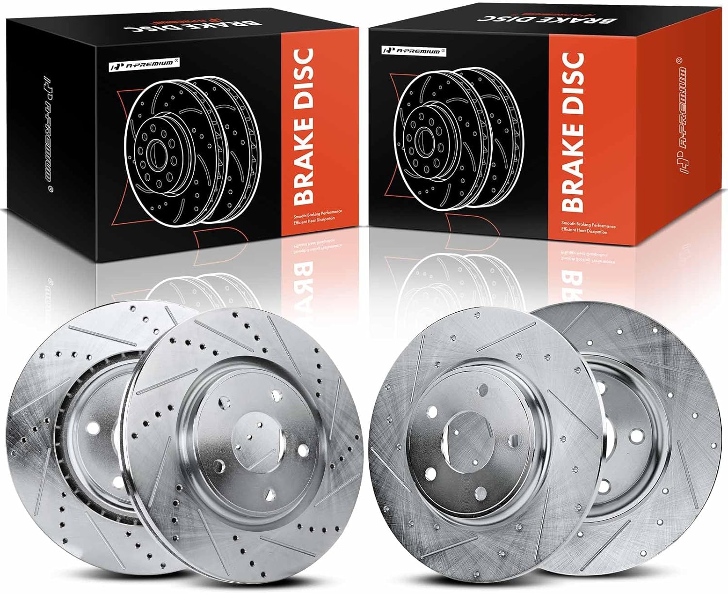 A-Premium Front and Rear Drilled and Slotted Disc Brake Rotors Compatible with Select Dodge, Chrysler, Ram and Volkswagen Models - Grand Caravan, Journey, Town & Country, C/V, Routan, 4-PC Set
