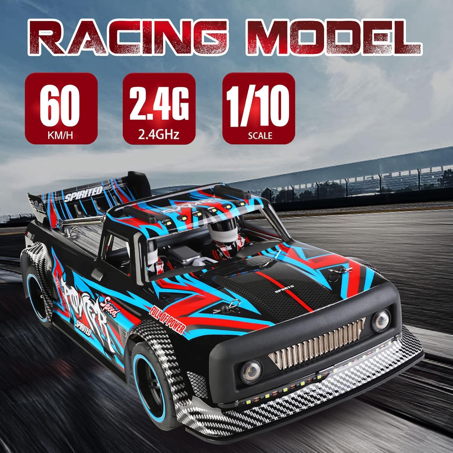 GoolRC WLtoys 104072 Brushless RC Drift Car, 1:10 Scale 2.4GHz Remote Control Car with LED Light & Gyro, 4WD 60KM/H High Speed RC Racing Vehicle for Adults