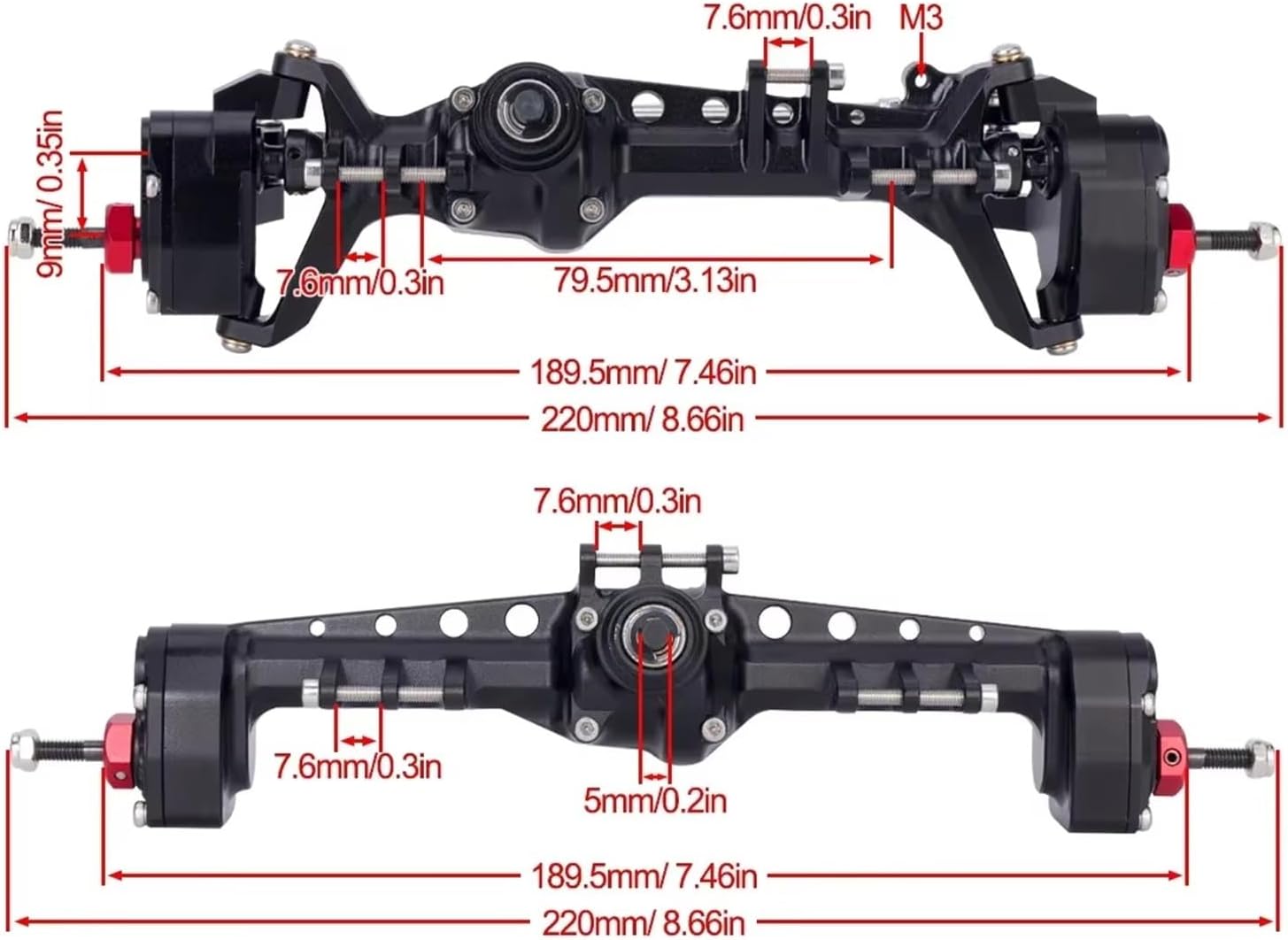 RC Car Parts for SCX10 III 1/10 for AR45P Offset Portal Axle with Constant Velocity Driveshift Adjustable Upper Link Mount RC Crawler Upgrades Car Parts(Black,Set)