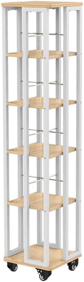 Storage Shelf, Rotating Bookshelf, 360 Degree Rotating Casters, 5 Tier Bookcase W/Large-Capacity Storage Space, Standing Shelf for Living Room, Bedroom, Study Room (Color : White, Size : 5 Layers)