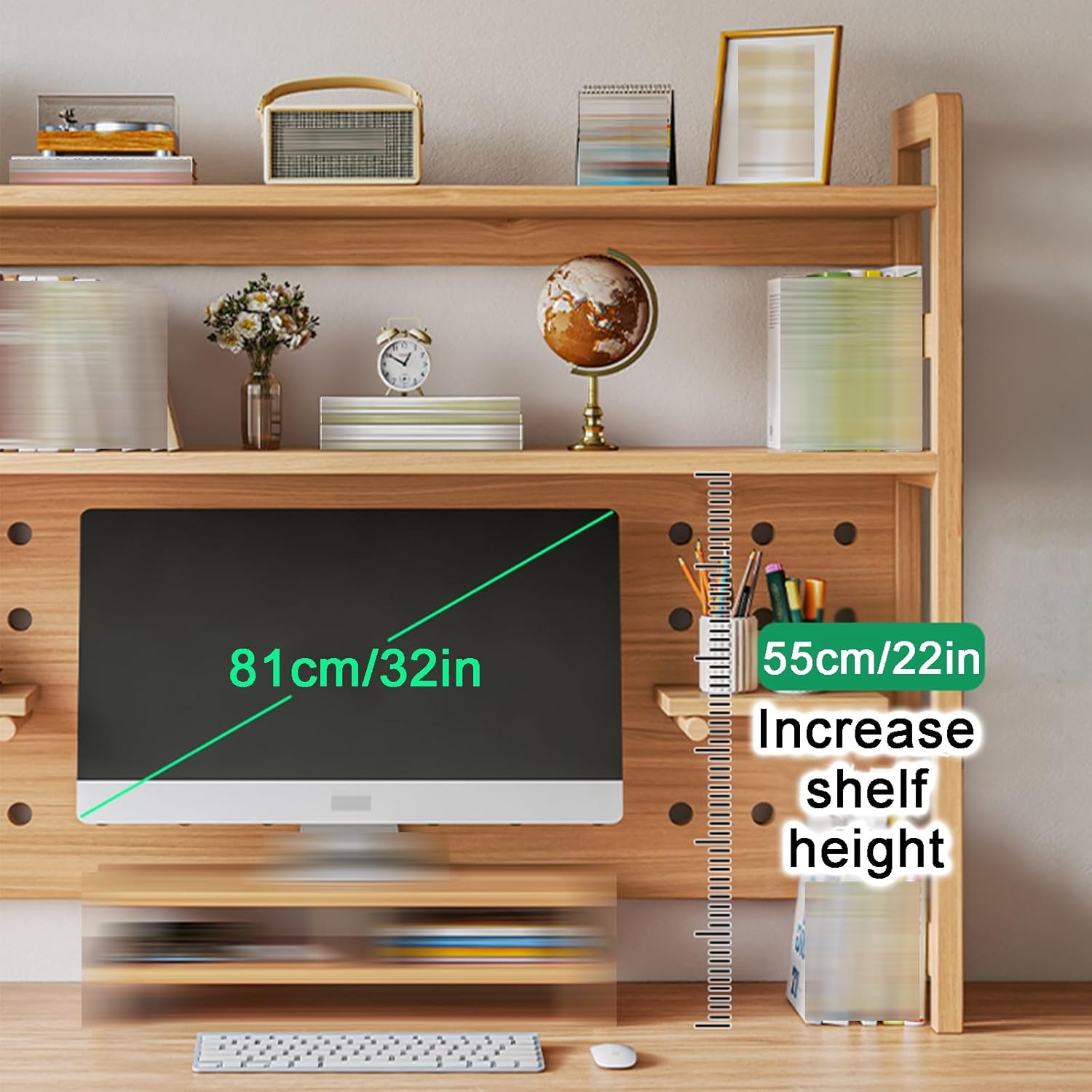 Desktop Shelf, Computer Desks Bookshelf, Wood Storage Shelf Rack Multifunction Display Racks Desk Organizer Display Shelf with Accessories for Books, Plants, Computers, Independent Shelves Dor