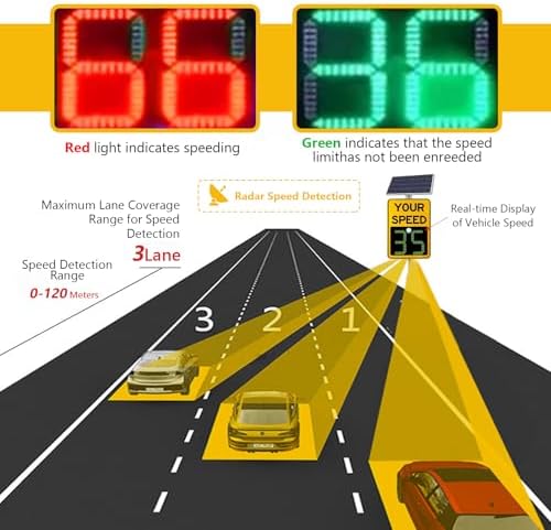 Solar LED Radar Speed Display Sign, 0-300M Detection Traffic Sign for Streets & Neighborhoods, Bright Yellow with Accessories, Enhanced Safety & Speed Awareness
