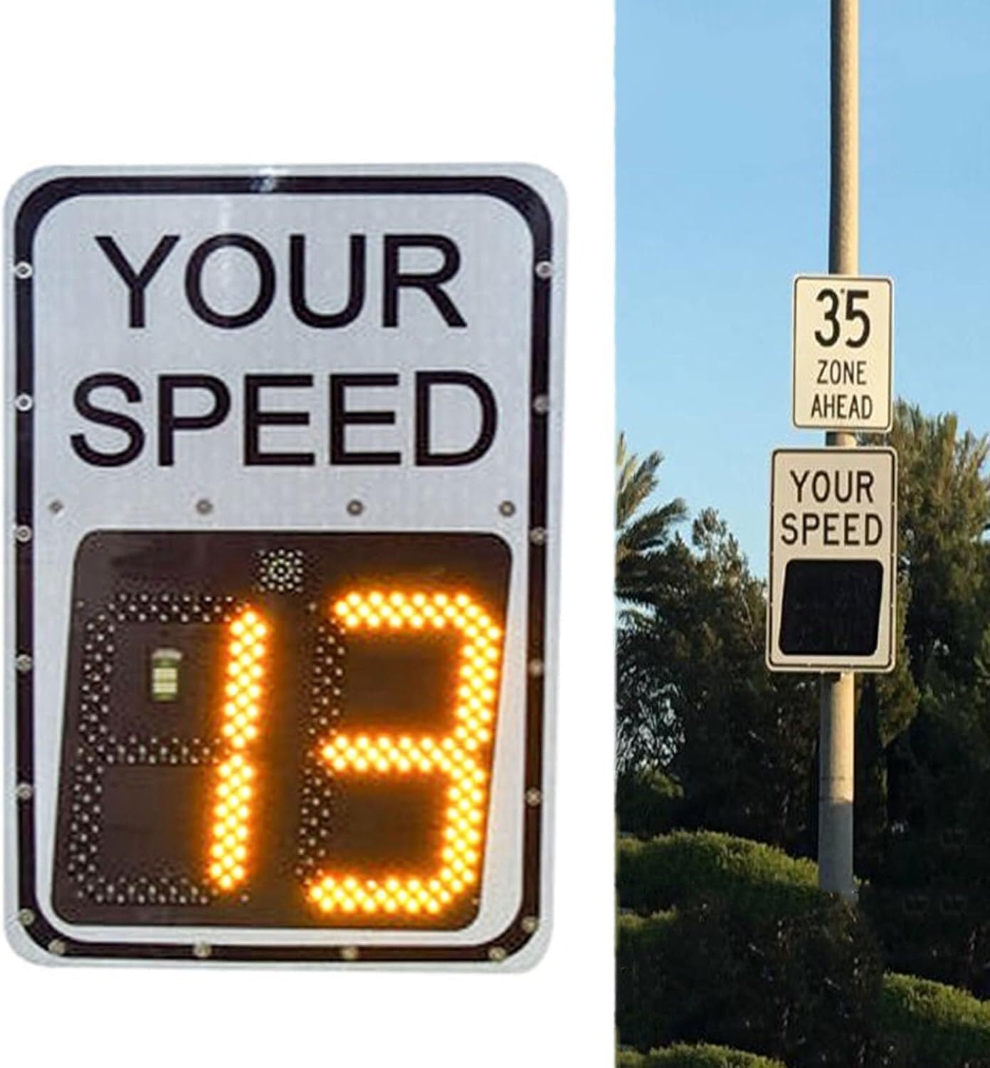 Solar Powered LED Radar Speed Limit Sign - Weatherproof Aluminum Road Sign with Speed Display & Feedback for School Zones, Highways, and Parking Lots