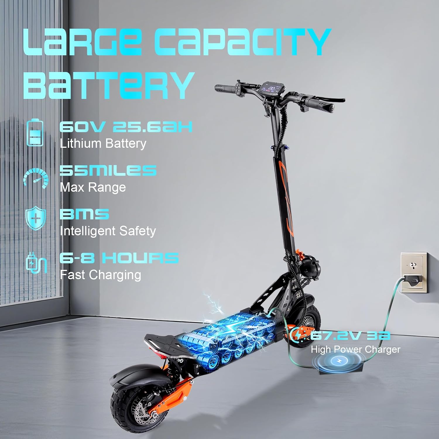Electric Scooter for Adults, 1200/1600/5000/5600W Dual Motor Fast E Scooter, Up to 35-50 MPH Top Speed & 35-52 Miles Long Range, Dual Brake, Off-Road Tires, Foldable Scooter(UL Certificated)