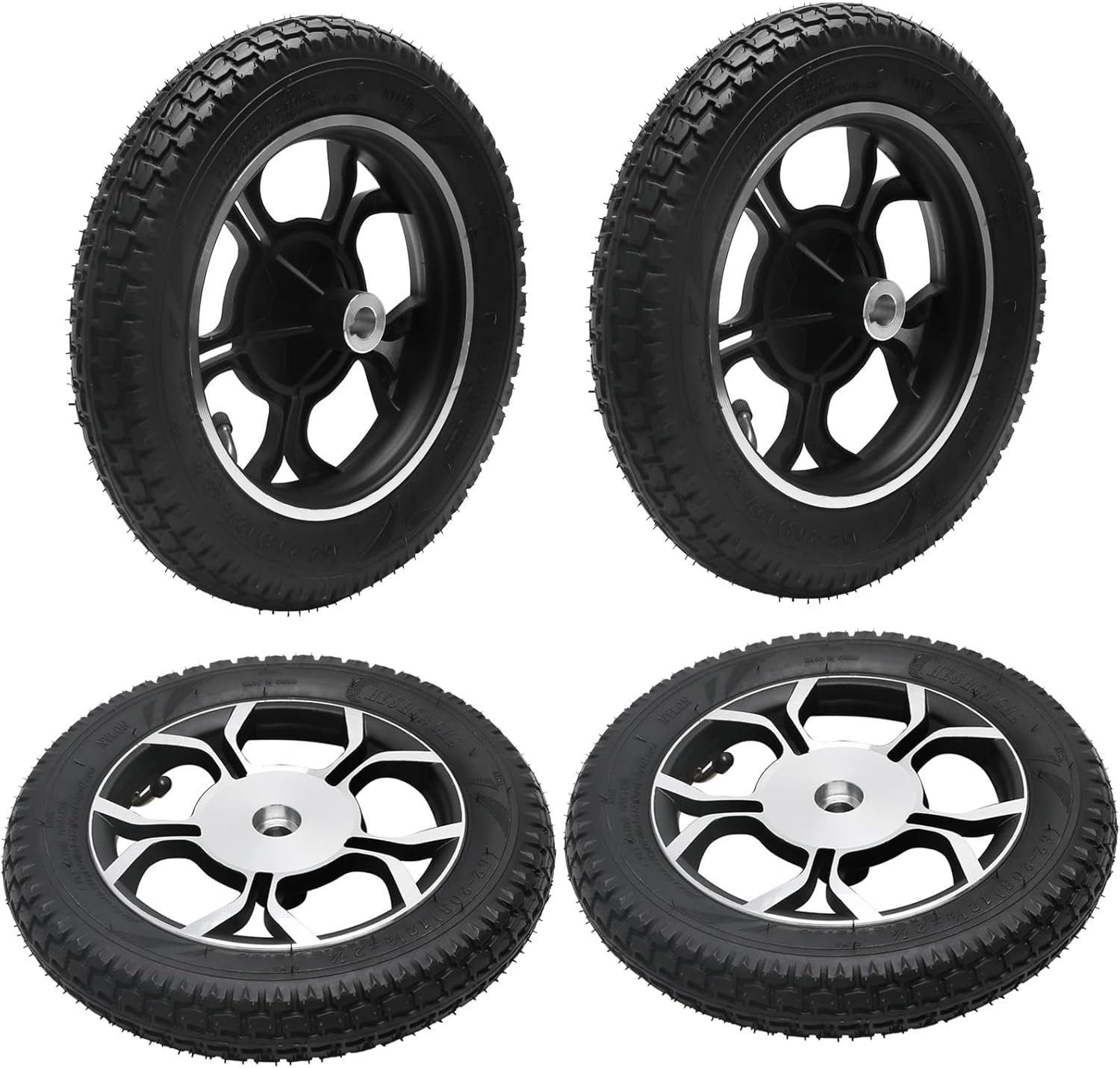 12 inch 12 1/2 x 2 1/4 Wheelchair Tire Wheels Assembly, 62-203 12x2.25/2.50 Solid Tire with Wheel Hub Rim, for Electric Scooter Wheelchair Transport Chair Mobility Back Wheel (4 Pack)