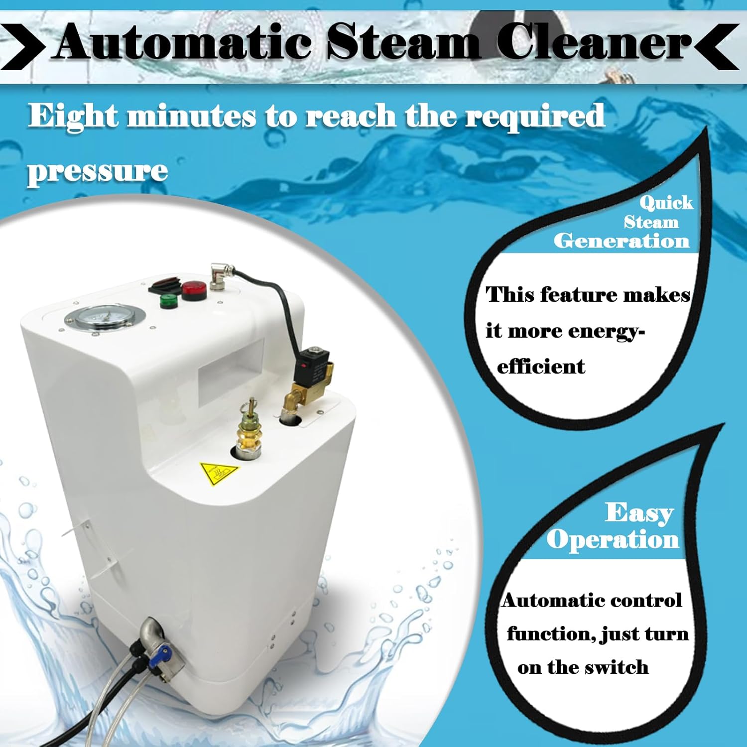 EQCOTWEA Jewelry Steam Cleaner Machine Professional Small Jewelry Steam Cleaner Automatic Steam Cleaning Machine High Temperature and High Pressure Steamer 5L Capacity 3000W 220V