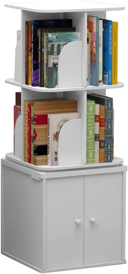White Wood Rotation Bookshelf, Bedroom Living Room Study Floor Standing Corner Bookcase, 360 Degree Book Display Shelf (Color : Style A, Size : 2 Tier)