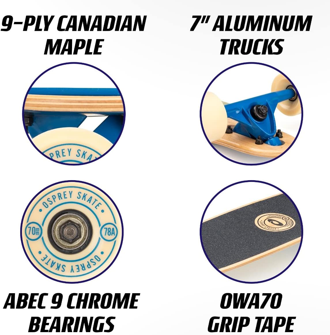 Osprey Twin Tip Longboard 39 inch Canadian Maple Deck, Complete Skateboard, for Adults, Kids and Beginners, Multiple Colours