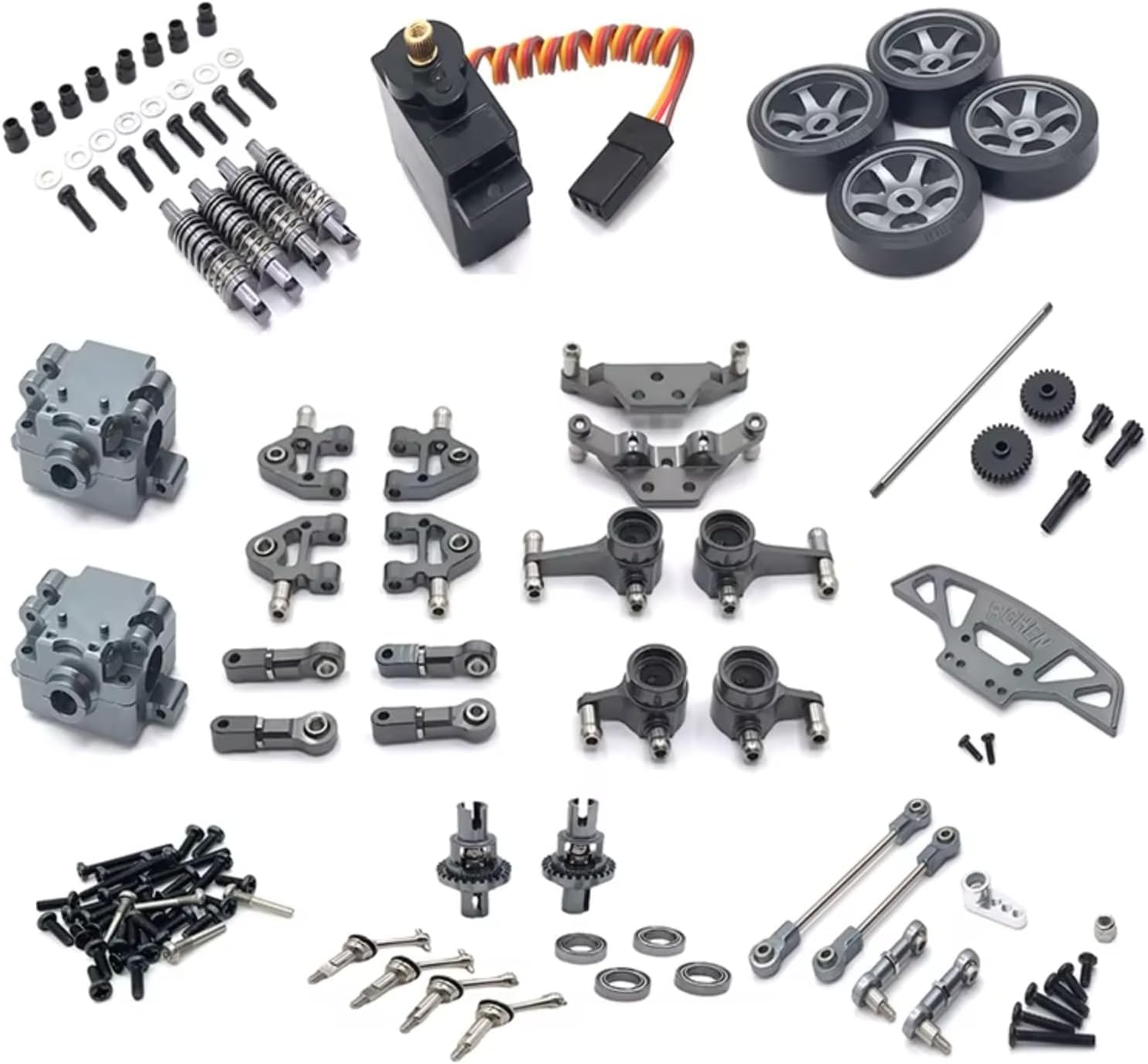 RC Upgrade Parts for WLtoys 284131 K969 K979 K989 K999 P929 P939 1/28 18-Pack Metal Gearbox Servo Linkage Remote Control Car Upgrade Parts Accessories(Gray)