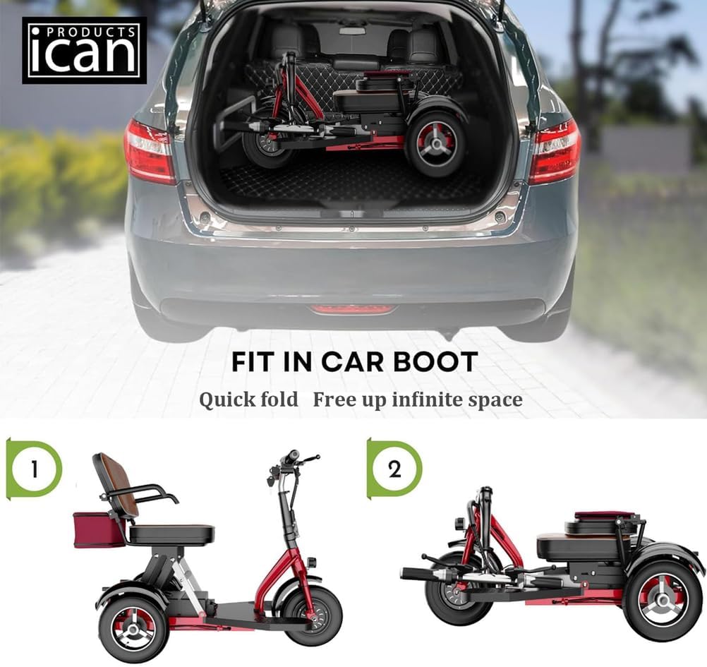 3-Wheel Mobility Scooter with Comfortable Seat Lightweight Travel Folding Electric Mobility Scooters Ideal for Adults Elderly and Those with Mobility Difficulties,20AH