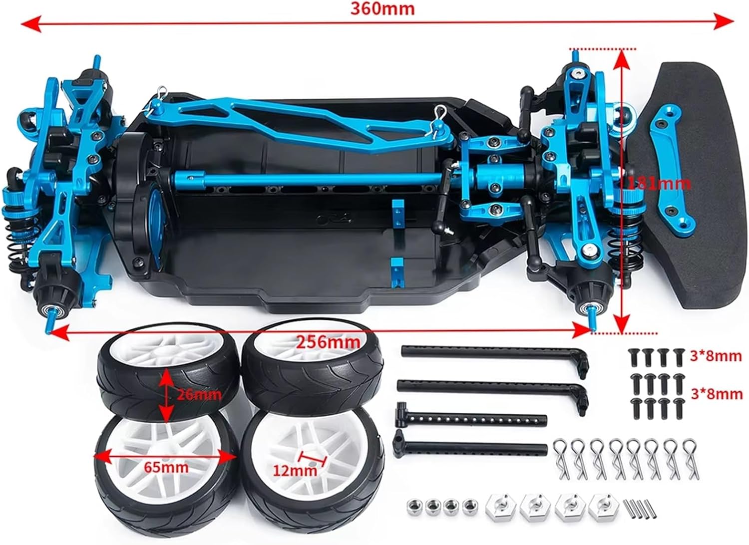 RC Car Parts Compatible with Tamiya for TT02 Upgrade Parts Metal and Plastic for Chassis Frame Assembled Set 1/10 RC for Model Car