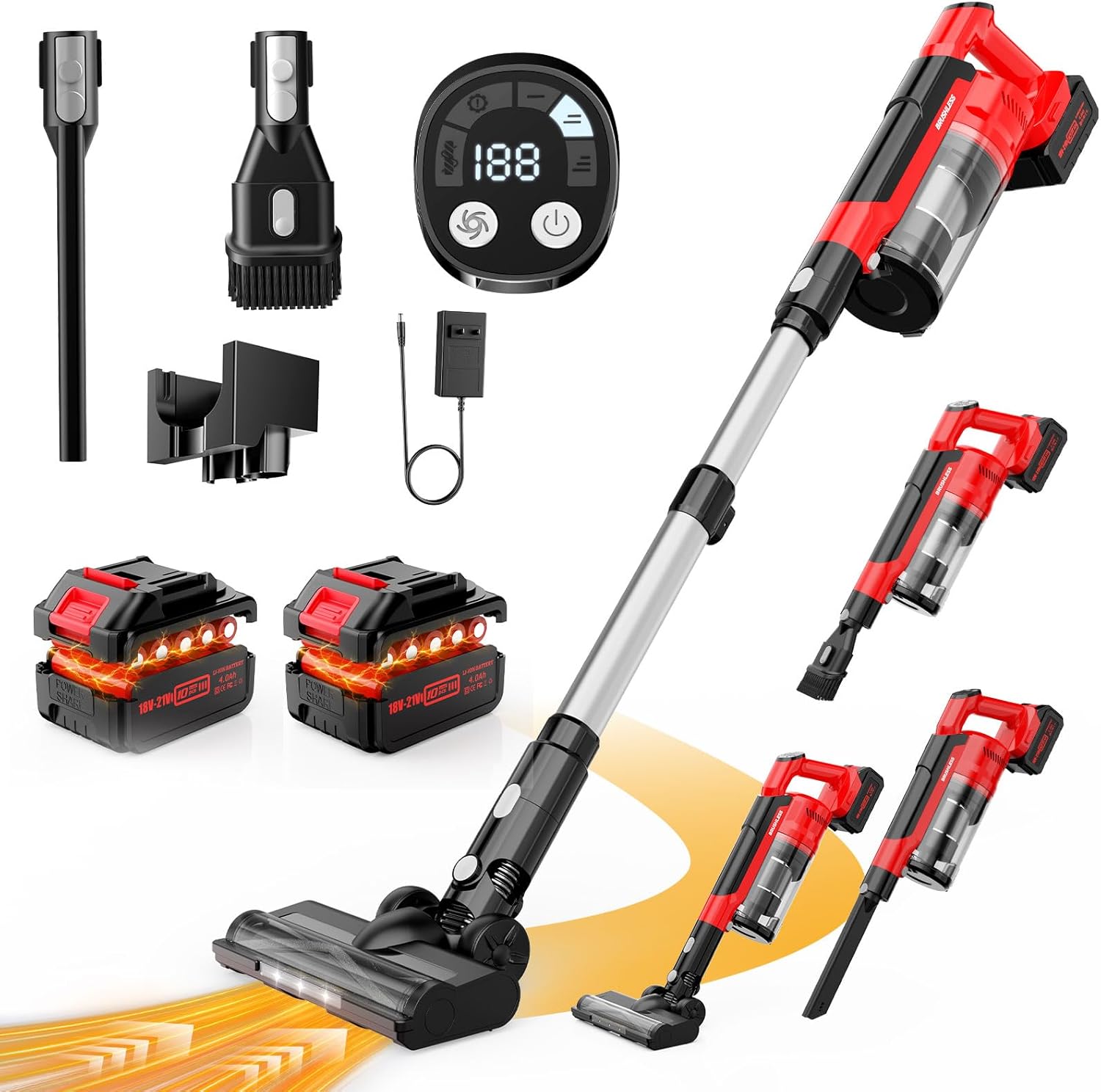 60KPa Cordless Vacuum Cleaner for Home, 700W Brushless Motor Handheld Vacuum, Dual 8000mAh Batteries, Up to 70-Min Runtime, 2L Dust Cup, LED Display, Anti-Tangle for Pet Hair, Carpet & Hardwood Floors