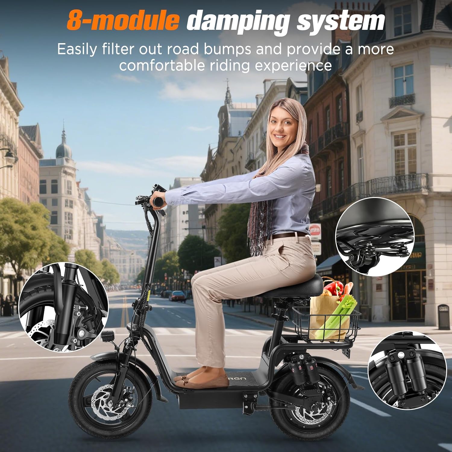 C14 Electric Scooter for Adults with Seat – High-Performance, Foldable E-Scooter with 900W Peak Power, 20MPH, 28-Mile Range, and Dual Disc Brakes,High Strength Frame,330lbs Max Load. UL2272