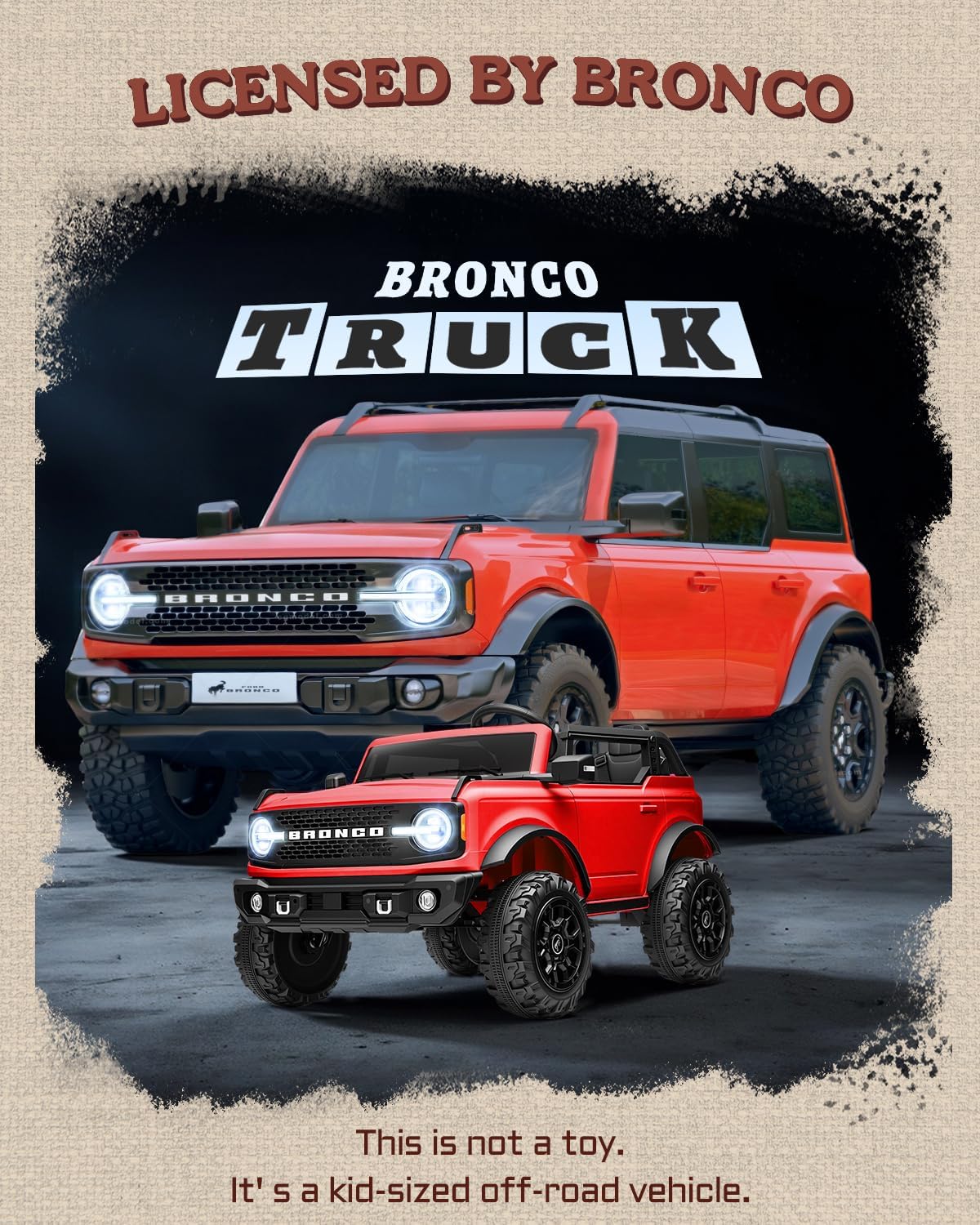 First Ride On 24V 2 Seater Ride on Toys Licensed Ford Bronco Base, Electric Vehicle with Remote Control and Seat Belts, Electric Ride On Truck wtih Remote Control, Bluetooth and LED Lights (Red)