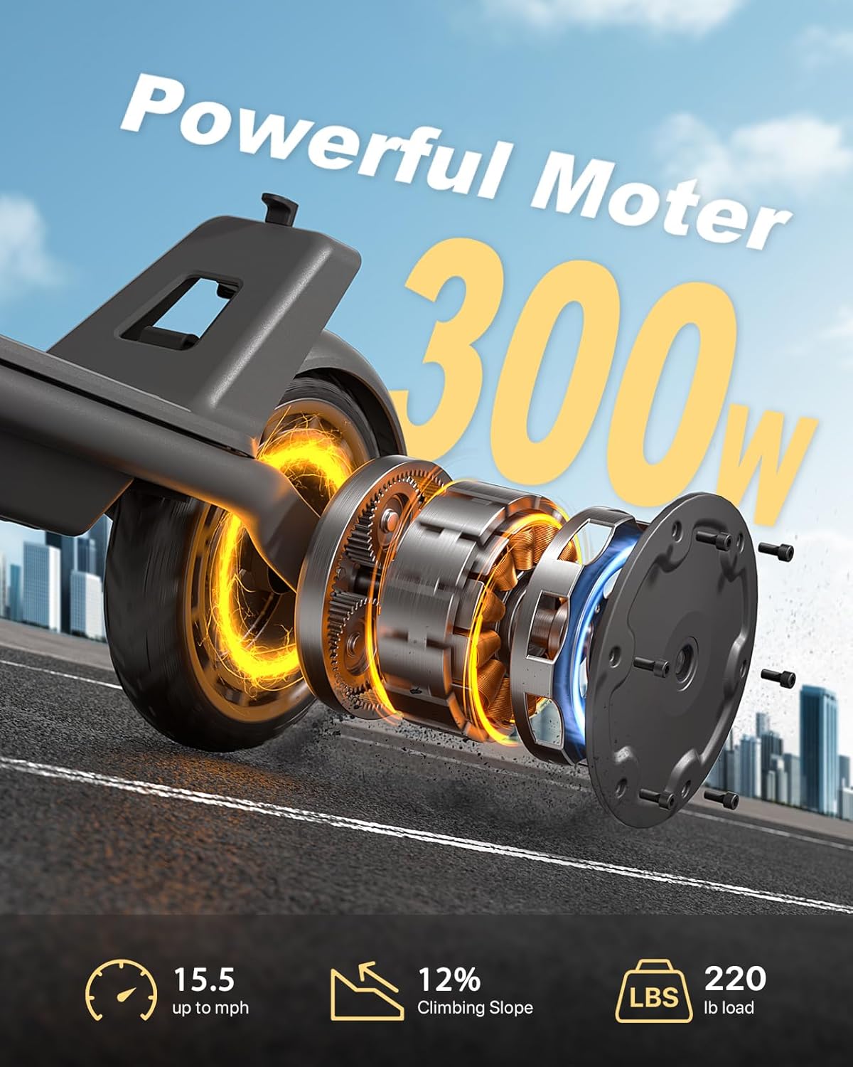 Electric Scooter for Adults, 300W Motor Up to 15.5 MPH, 8.5