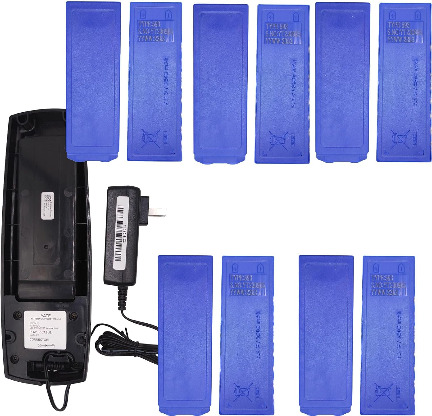 ﹙▷1x Charger+10x 593 Battery◁﹚Scanreco 593 Battery Charger for 7.2V SCANRECO 590/592/593/960/1026/EEA2512/RC400 Remote Control Battery, 100-240V Scanreco 434 Battery Charger