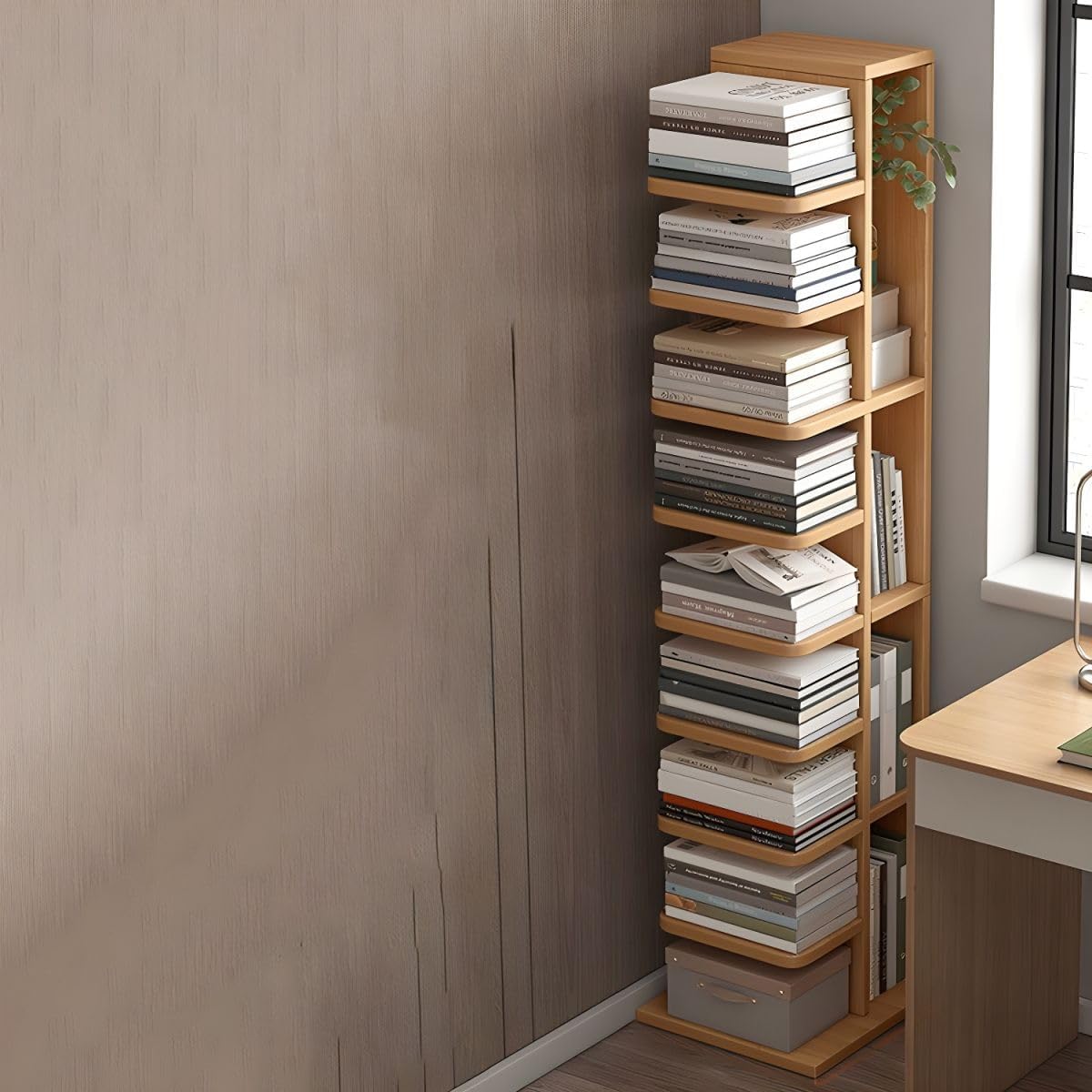 KWOKING Contemporary Bookshelf Engineered Wood Bookcase for Study Room Invisible Bookshelf Floor-to-Ceiling Multi-Layer Shelf Storage Rack Vertical Side Bookcase Wood 13.8