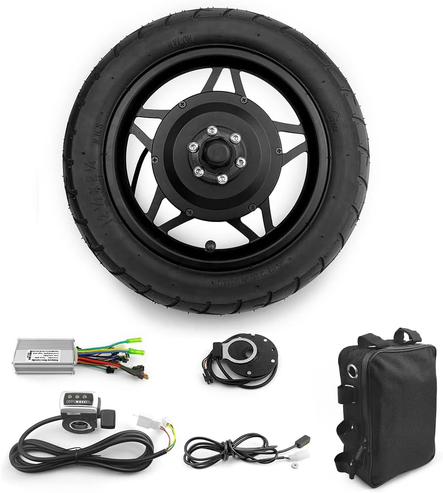 12 Inch Hub Motor Bike With Thumb Throttle And Pedal Assist Sensor For scooter Bicycle Front Wheel WIth tire (36V 250W Black)