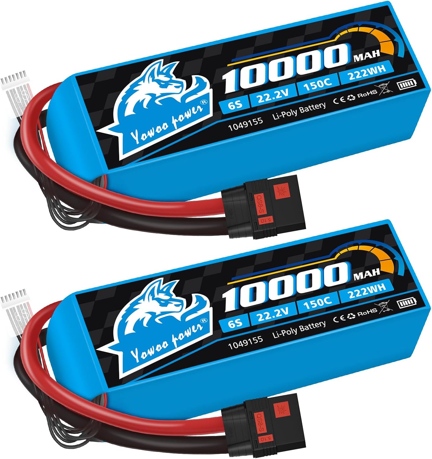 Yowoo 2 Packs 6S 10000mAh 22.2V 150C Graphene LiPo Battery with QS8 Connector and Metal Plates for RC Car Truck Tank Boat Racing Models