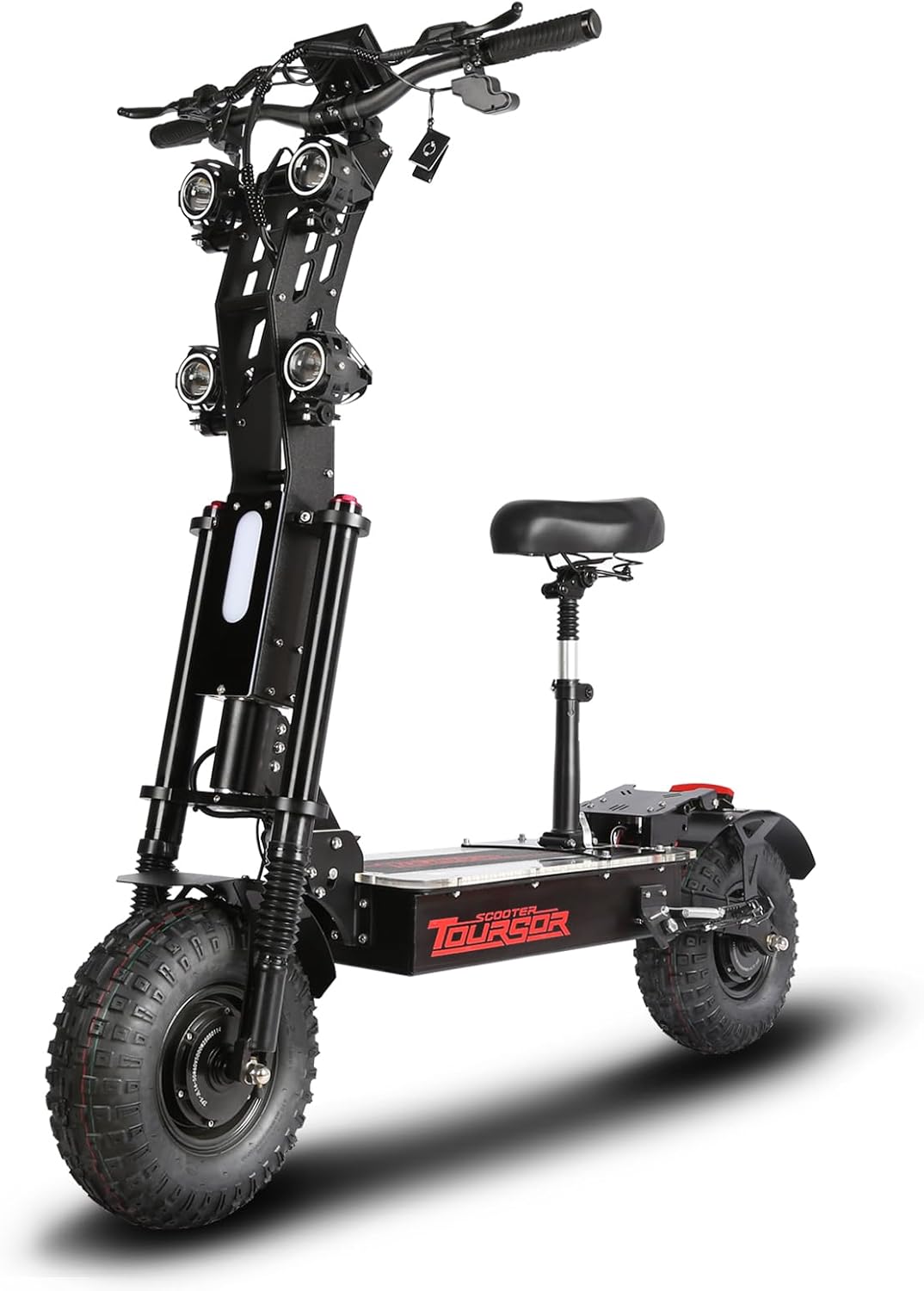 Electric Scooter for Adults, X14-72V Foldable Scooter with Seat, 10KW Motor, 40AH Battery Capacity, 65 Mph Max Speed, 75 Mile Max Range, Dual Charging Port, LCD Instrument, 14'' Off-Road Tires