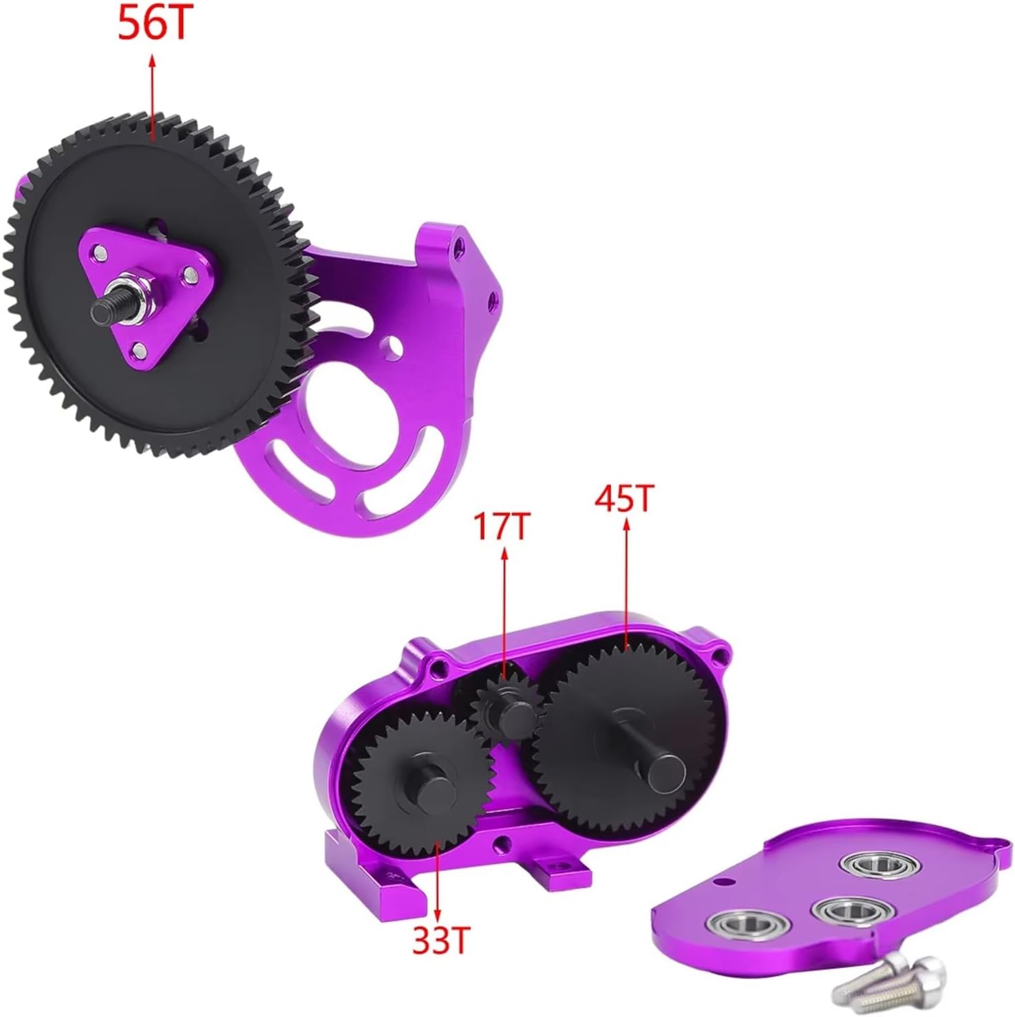 RC Car Parts Compatible with SCX10 I II 90046 for Capra for TRX4 for LCG Prefixal Gearbox Front Motor Transmission with Drive Shaft for 1/10 RC Crawler(Purple)