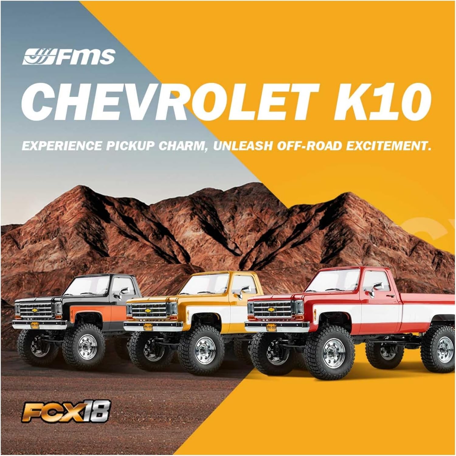 BEEZRC FMS 1/18 RC Crawler FCX18 Chevy K10 RC Truck RTR RC Car Official Licensed Model 8km/h 4WD 900mAh Hobby RC Cars Remote Control Car with LED Lights Vehicle 4-Ch 2.4GHz Transmitter (Red)