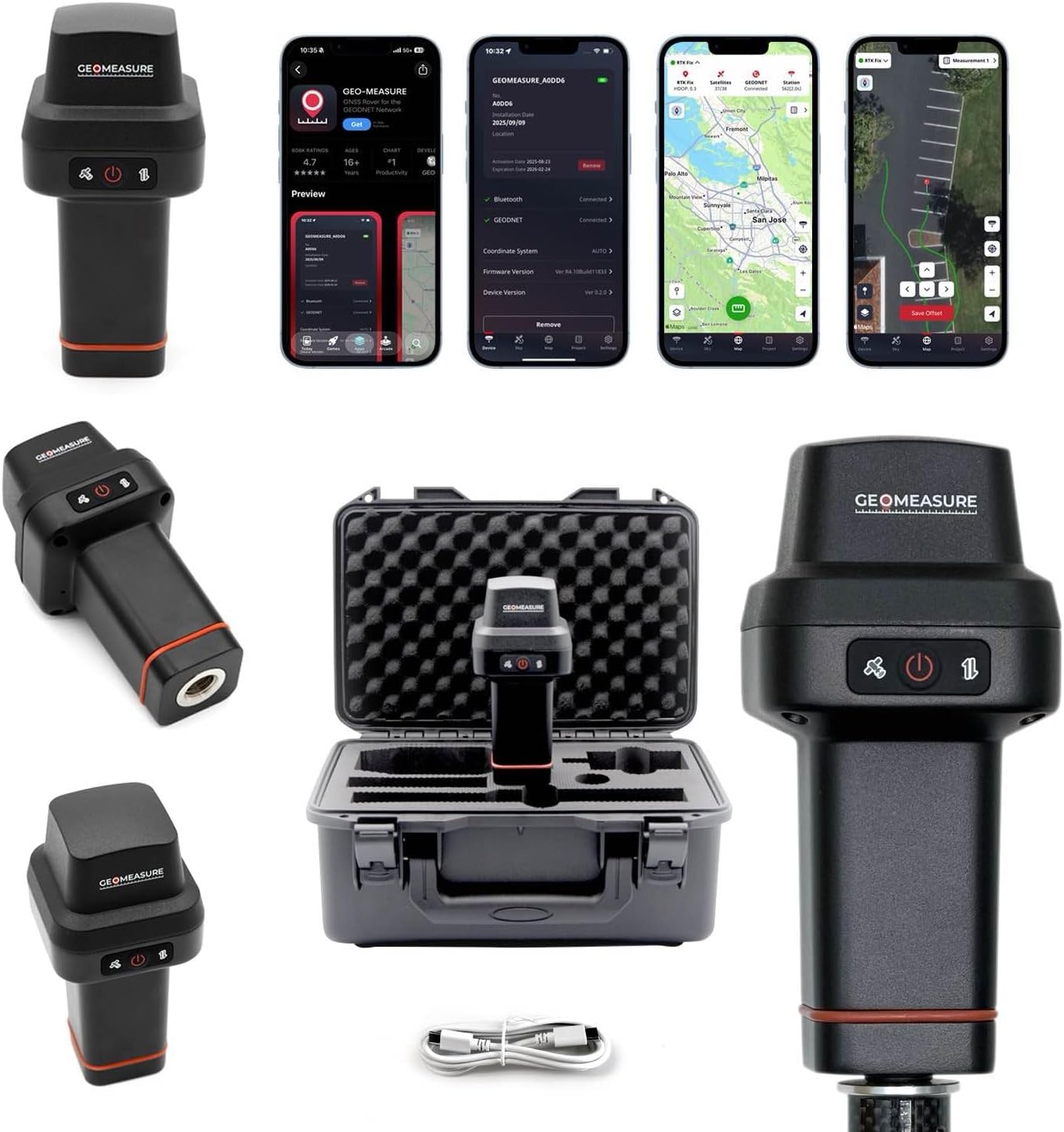 Handheld RTK GNSS Receiver for Surveying – Multi-Frequency GPS/GLONASS/Galileo/BeiDou, Centimeter Accuracy, Integrated Helix Antenna, Wi-Fi/Bluetooth, IP67 Rugged Surveyor, GEODNET RTK Enabled