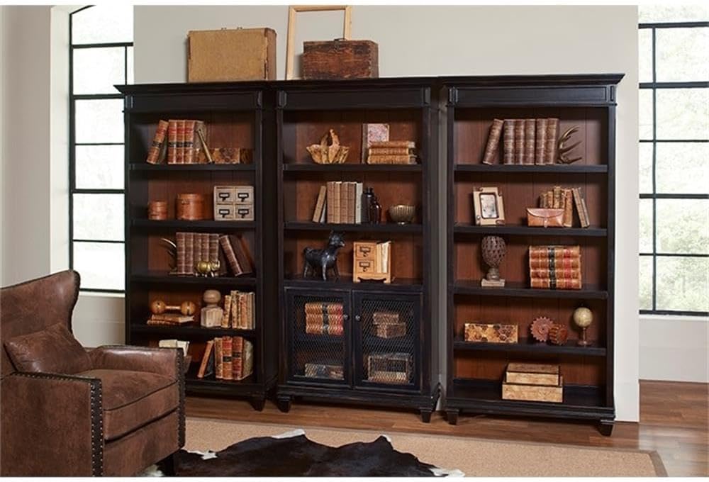 BOWERY HILL 4 Shelves Traditional Wood Bookcase in Distressed Black