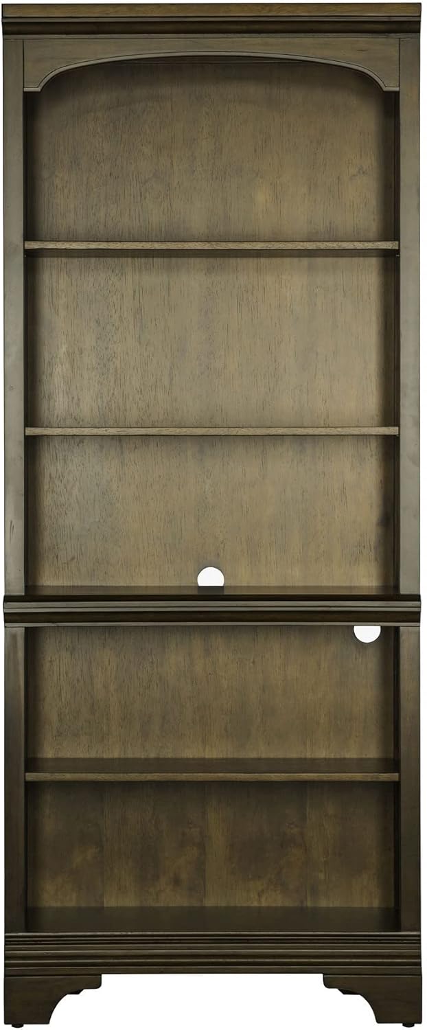 Benjara BM280385 78 in. Tia 5 Tier Rubberwood Bookcase with 3 Adjustable Shelves Oak Brown