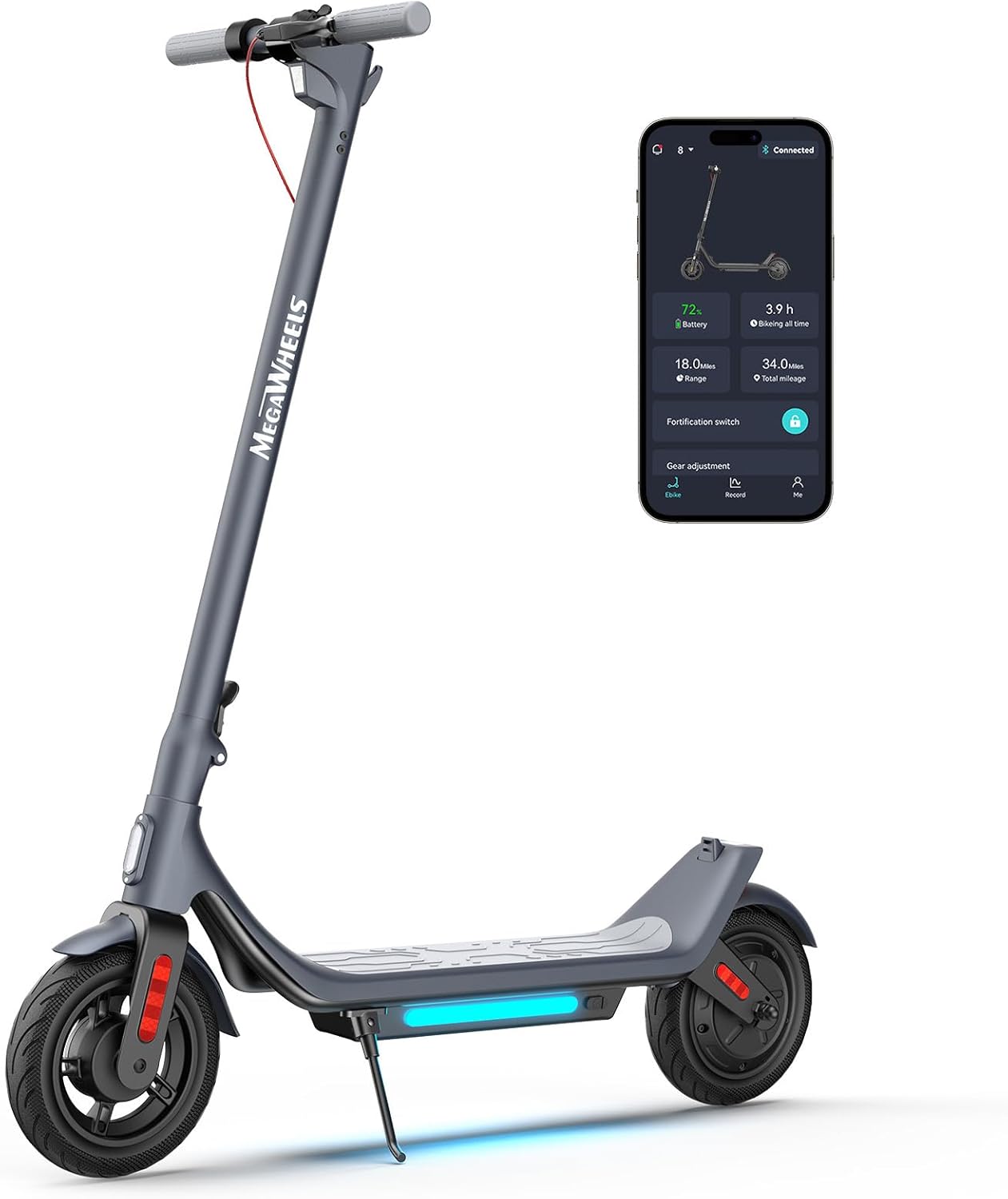 MEGAWHEELS Electric Scooter,500W Electric Scooter for Adults,31 Miles Range,10in Pneumatic Tires,10.4AH Battery,15.5 mph Speed,Escooter Smart APP Control for Commuting, Outdoor, Short Travel