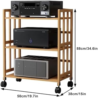 USZWBY HiFi Racksbamboo Media Cabinet with Adjustable Shelf and Wheels for DVD Players Cable Boxes and Game Consoles Mobile Stereo Rack Stand for Audio Equip(Natural-20X15X35In)