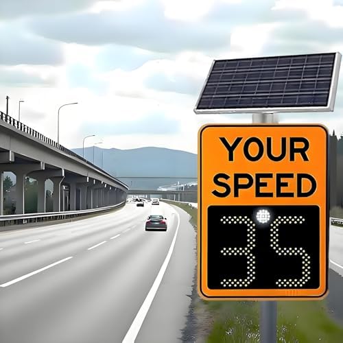 Solar Powered Speed Limit Radar Sign - 2 Digital Speed Display, Waterproof Aluminum Feedback Sign for Roads & Streets Safety, 60 * 60cm - Effective Traffic Control Device