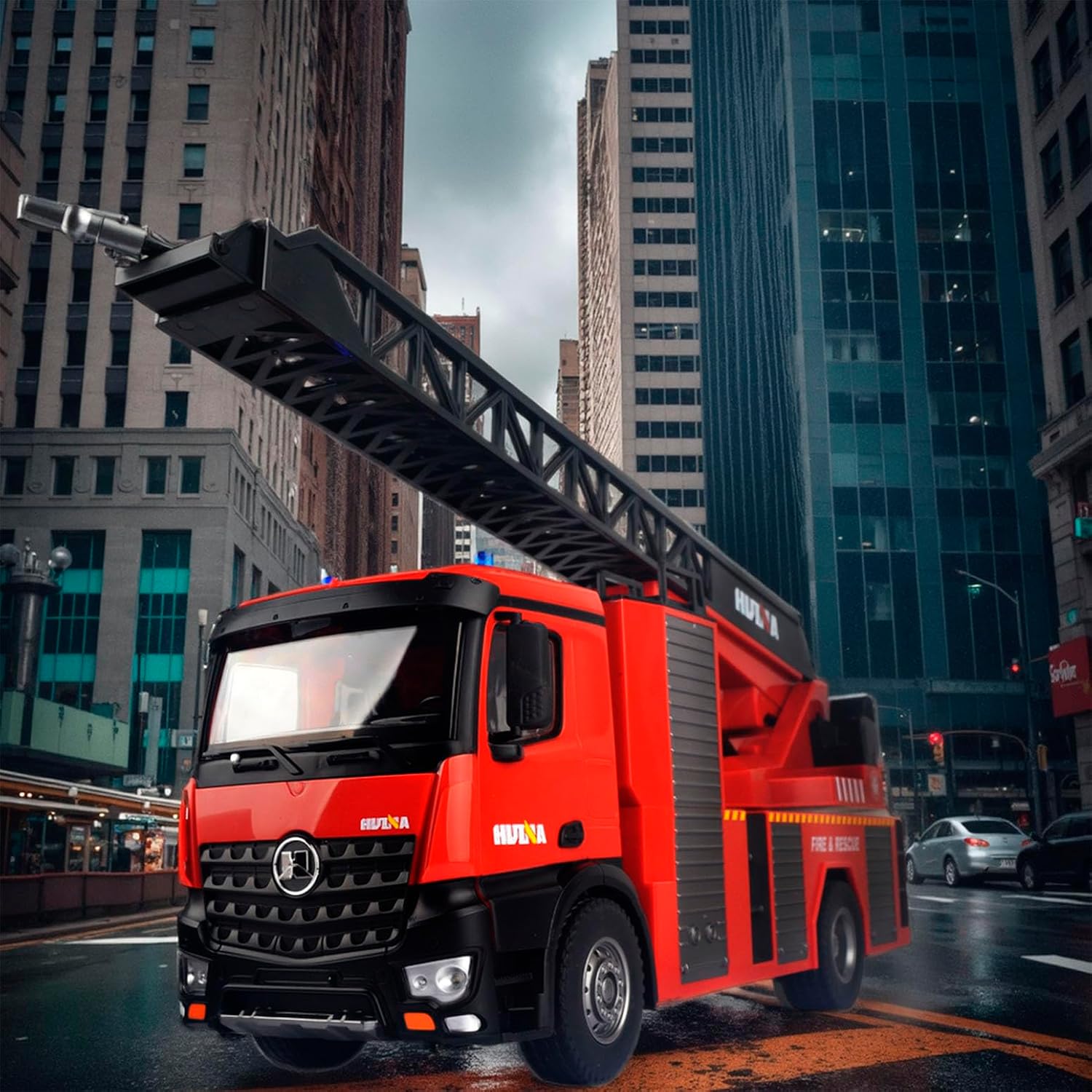 Ailejia RC Fire Engine Truck Toy with Lights, 2.4G Fire Truck Toy Remote Control Siren Sound,Working Water Spray and Rotating Rescue Ladder Best Gift Toy for Boys Girls