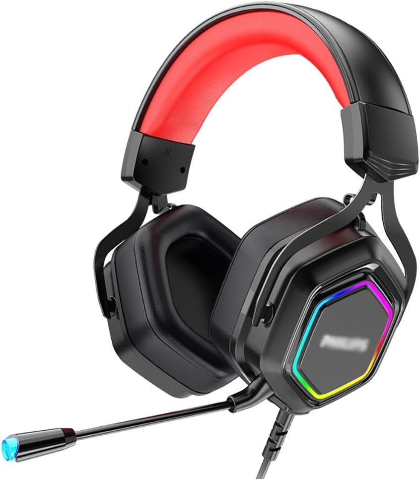 Gaming Headset USB 7.1 Surround Sound Gaming Headset RGB Light Noise Cancelling Mic for PS5 PC Laptop Desktop Headset Accessories (Color : Black)