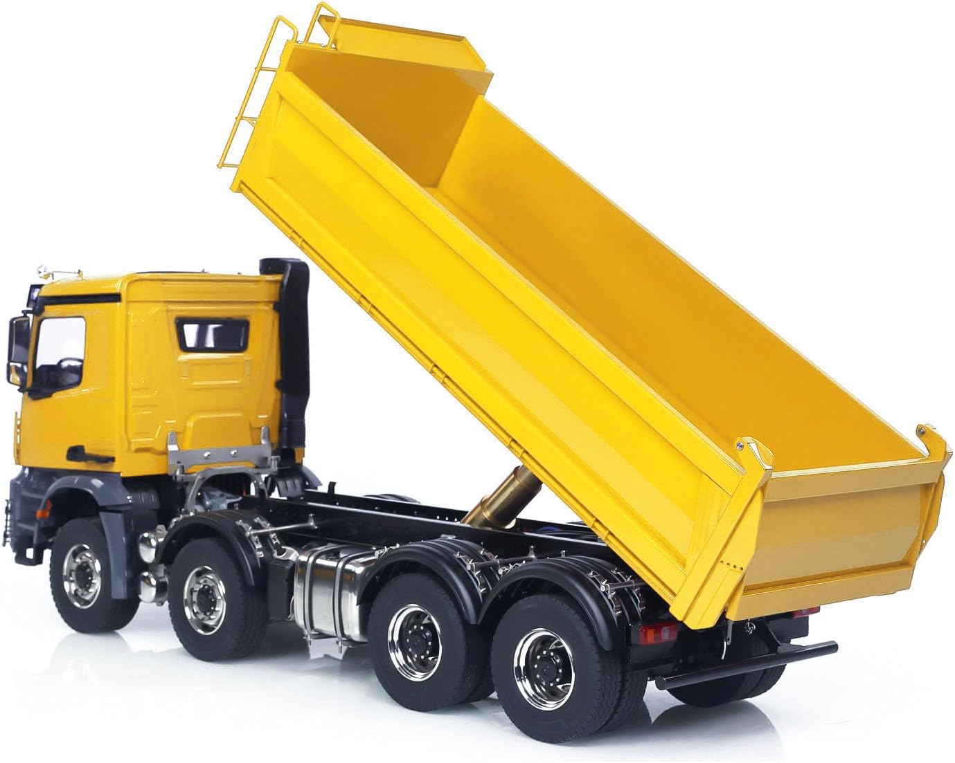 1/14 8X8 Hydraulic RC Metal Dump Truck 3-Speed Transmission Differential Lock Axles Remote Control Tipper Dumper Car Hobby Grade Model(Yellow)