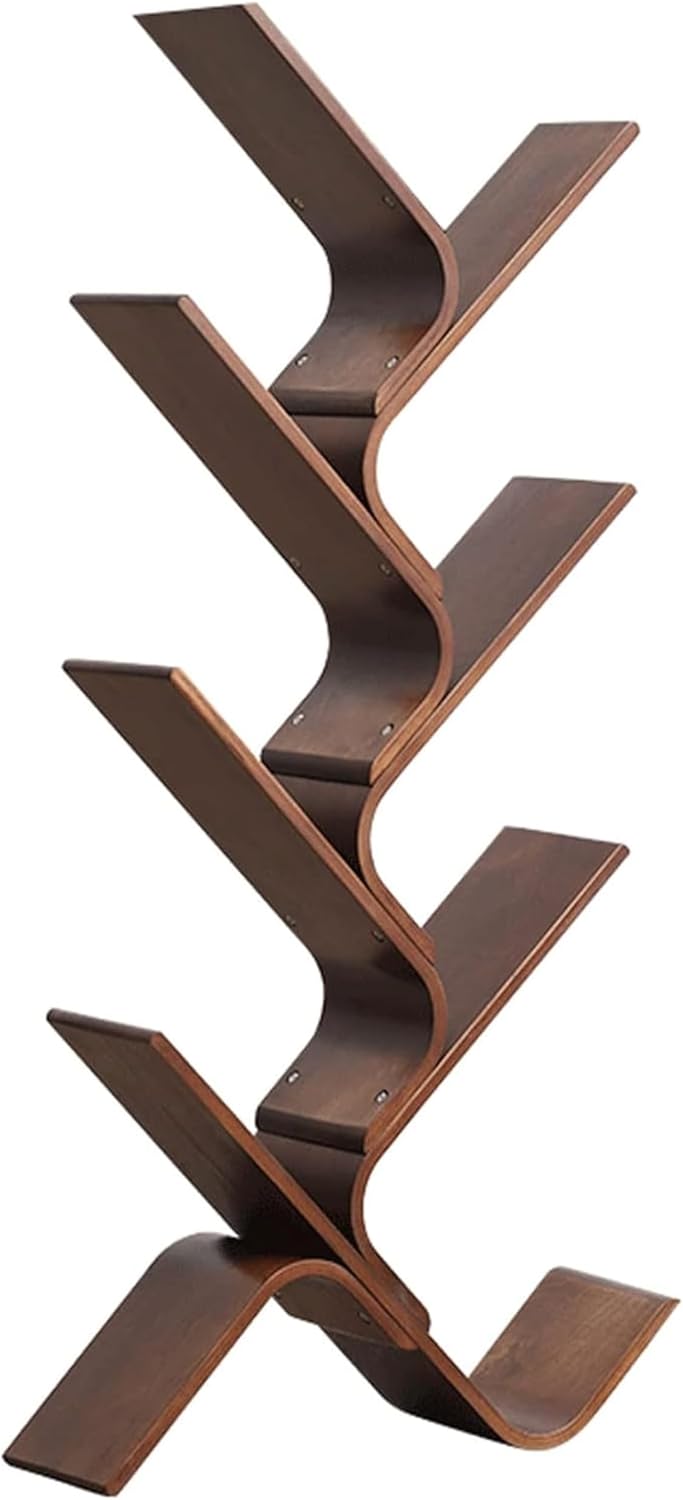 Bookcase Solid Wood Tree Bookshelf Creative Curved Floor Standing Bookcase Rack Minimalist Book Storage Organizer Shelves Tower Study Room (Color : Walnut Color, Size : 7 Tier)