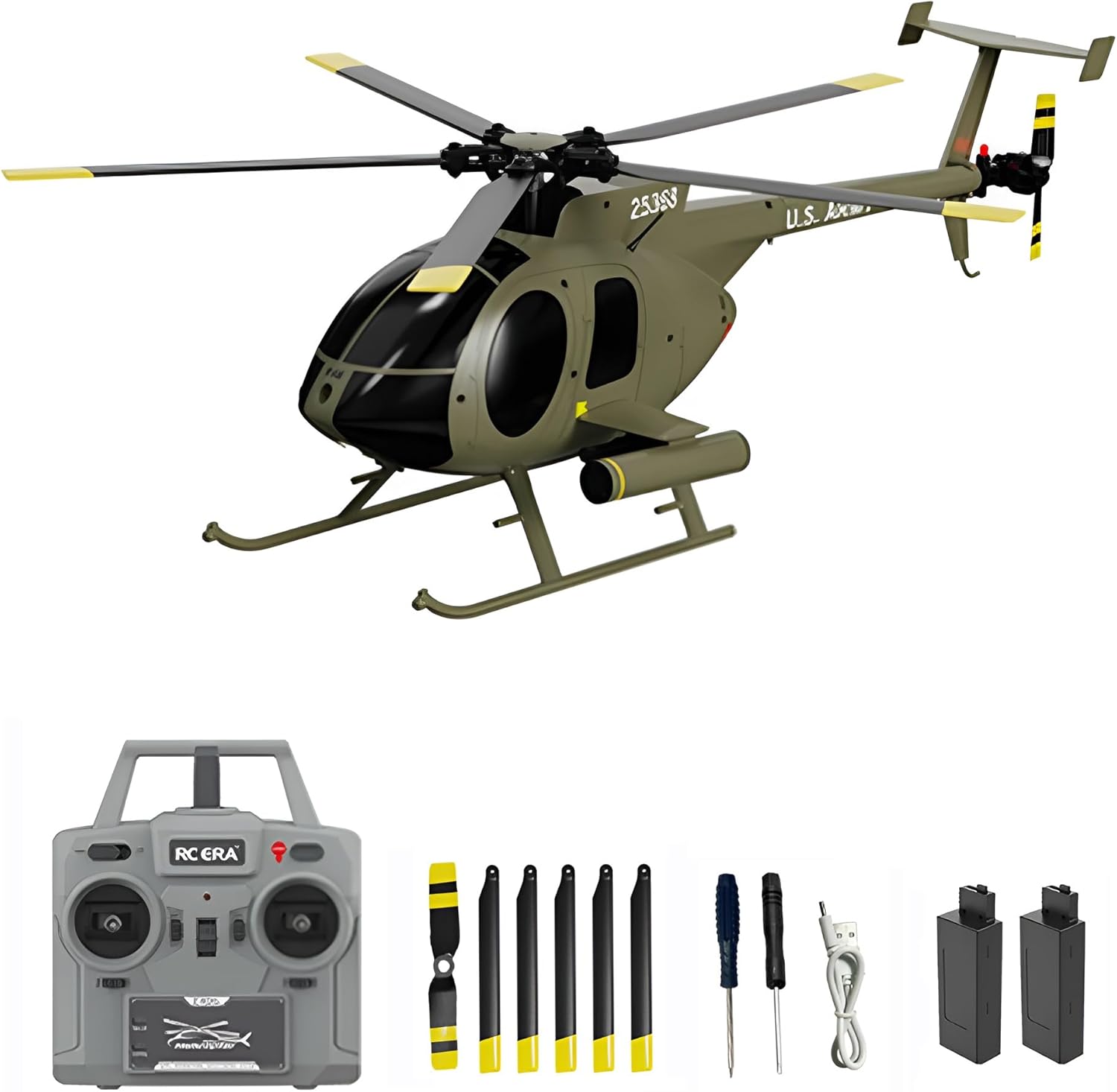 Remote Control Helicopter, C189 MD500 RC Helicopter Model, 1/28 Scale 4CH Single-Rotor Helicopters with 6-Axis Gyro and Brushless Motor, 2.4GHz RC Aircraft for Adults, 2 Batteries (Green)