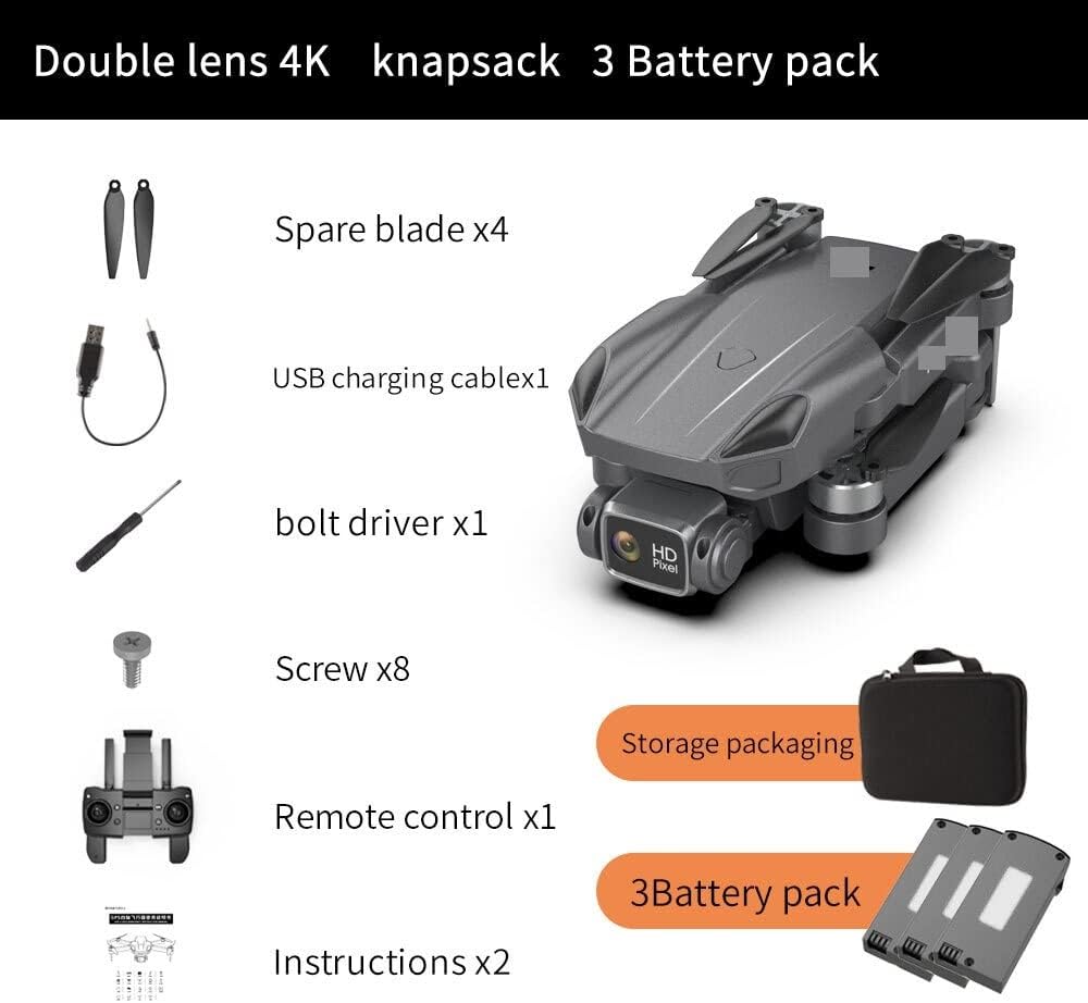 Foldable Drone Quadcopter GPS Drone with 4K Camera 5G WiFi FPV Mini Quadcopter Brushless Motor Flight 25 Min RC Helicopters Toys (Color : 2 Battery Bag Size : 1) (3 Battery Bag 1)