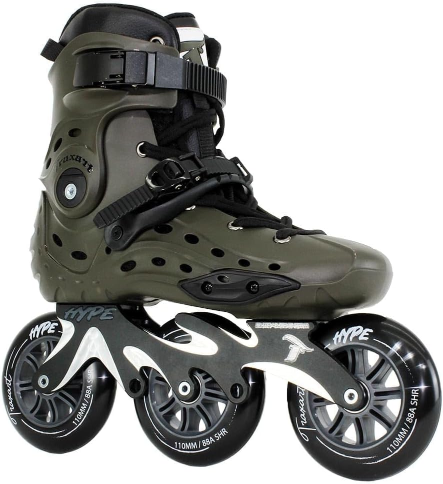 TRAXART Urban 3-Wheel Inline Skates – Hype Green Hardboot, CNC Aluminum Frame, 110mm Wheels, Chrome ABEC-9 Bearings for Men & Women