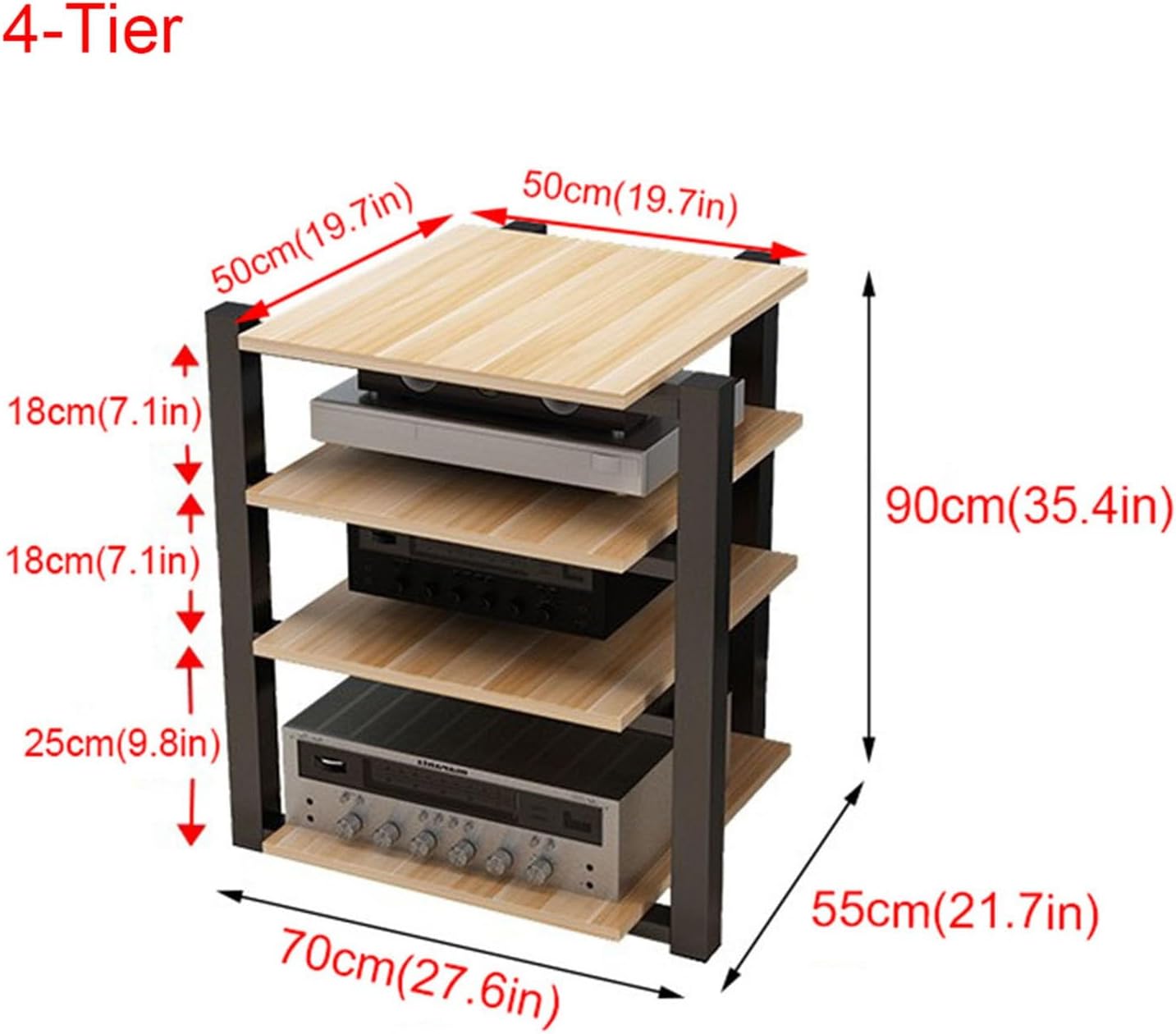 AErosx Multifunction 4 Tier Movable Storage Cart DVD CD Player Stand Amplifier Rack Audio Video Component Media Stand with 4 Wooden Board Shelves for Home/Office/Theater